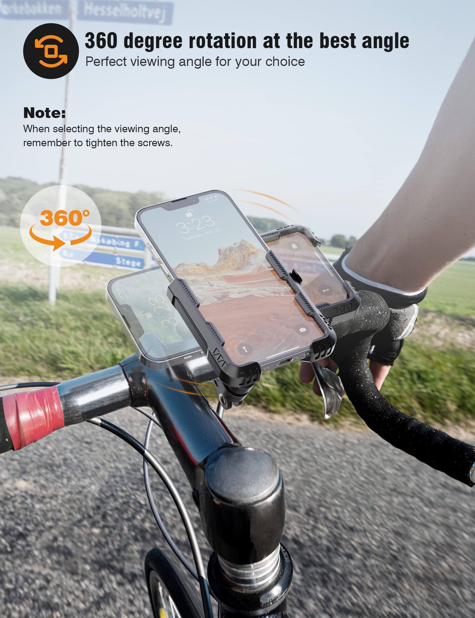 360° Rotatable Bike Phone Mount Holder for Electric, Mountain, Scooter & Dirt Bikes - Universal Smartphone Compatible 4.0-7.0 Inches - Perfect for GPS Navigation, Cycling & Outdoor Adventures