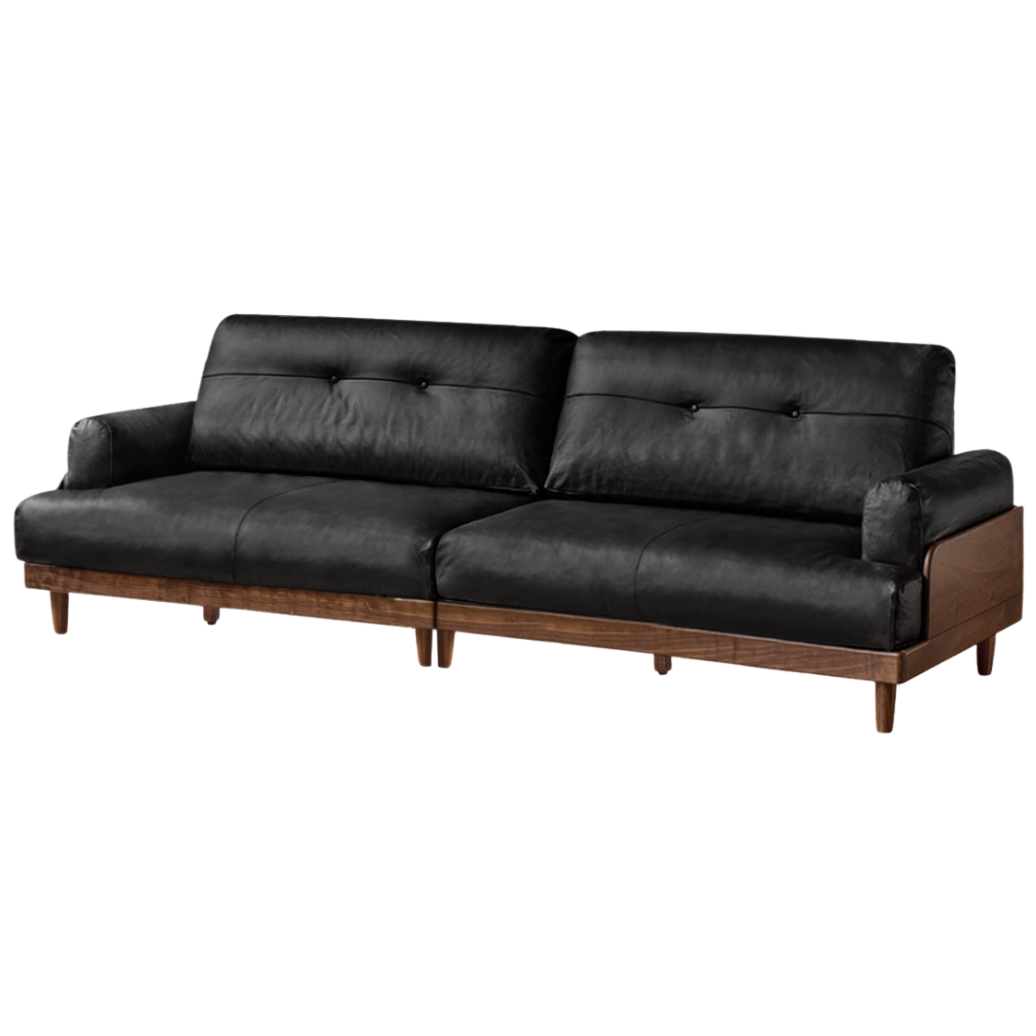 111.8x33x35.8 inch / 284x84x91 cm / Walnut color / Sofa leather black