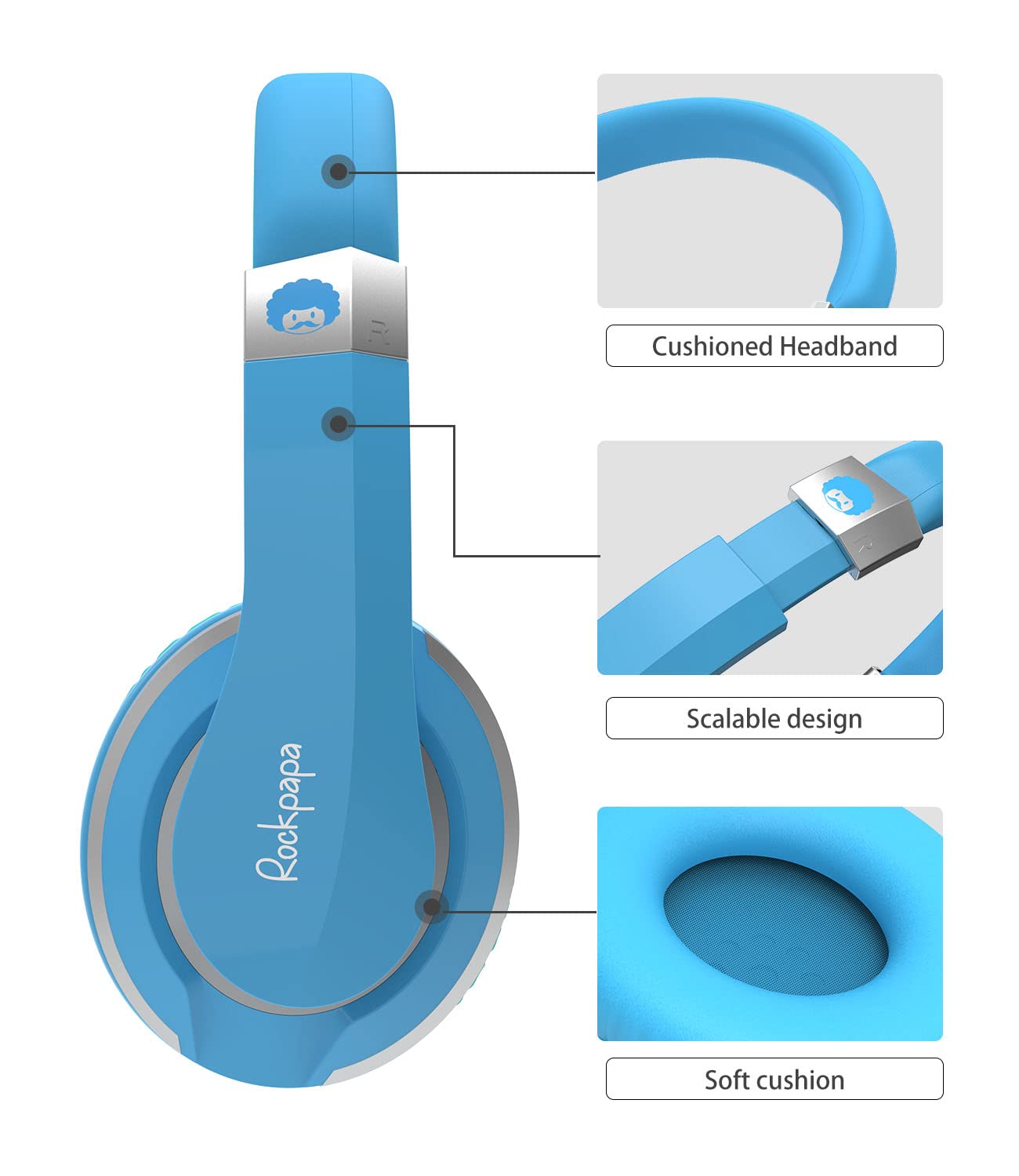 Rockpapa I20 Wired Headphones with Mic - Adjustable Foldable for Kids & Adults - Travel, PC, Phone Use
