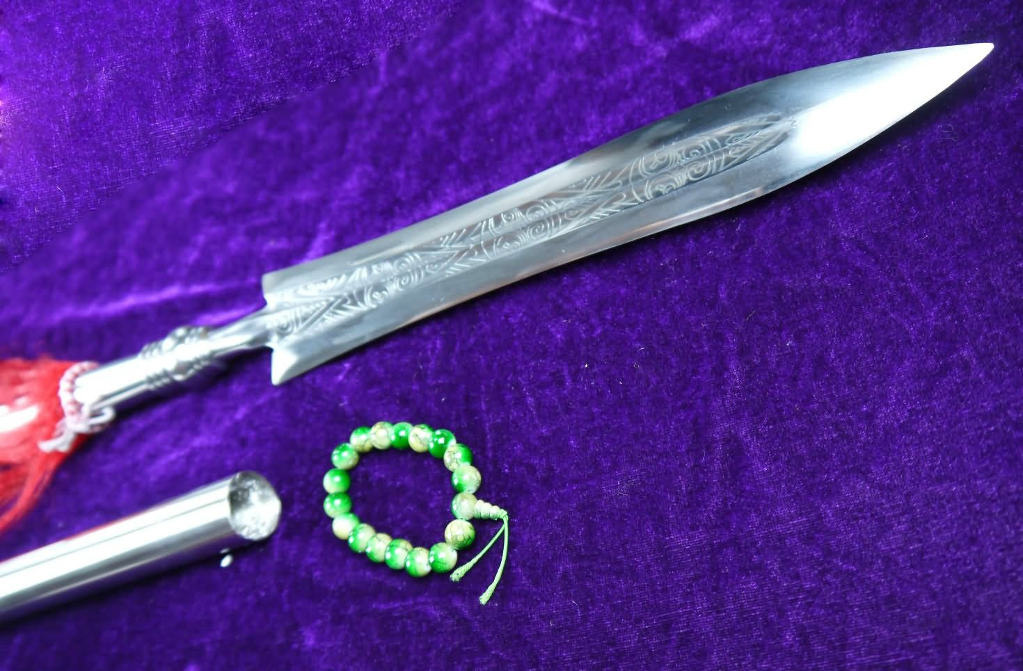 Handmade Stainless Steel Taiji Spear - Traditional Wushu Martial Arts Weapon with Carved Patterns & Detachable Steel Pipe - Perfect for Kung Fu Training, Tai Chi Practice & Martial Arts Performances