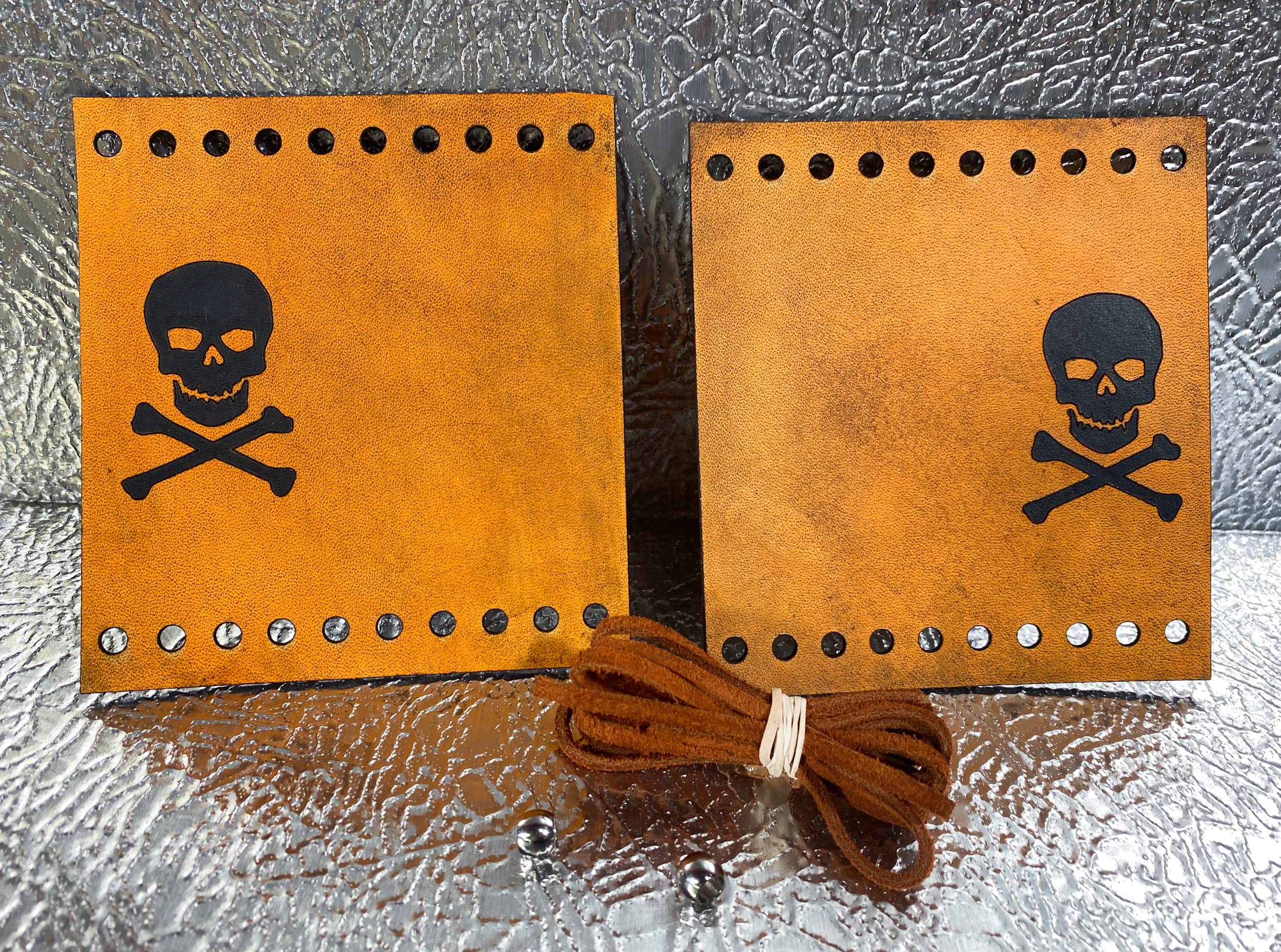 Dirty Gringo Skull & Bones Jolly Roger Tan Leather Motorcycle Grip Covers for Harley Davidson - Premium Biker Accessories for Cruiser & Chopper Riders