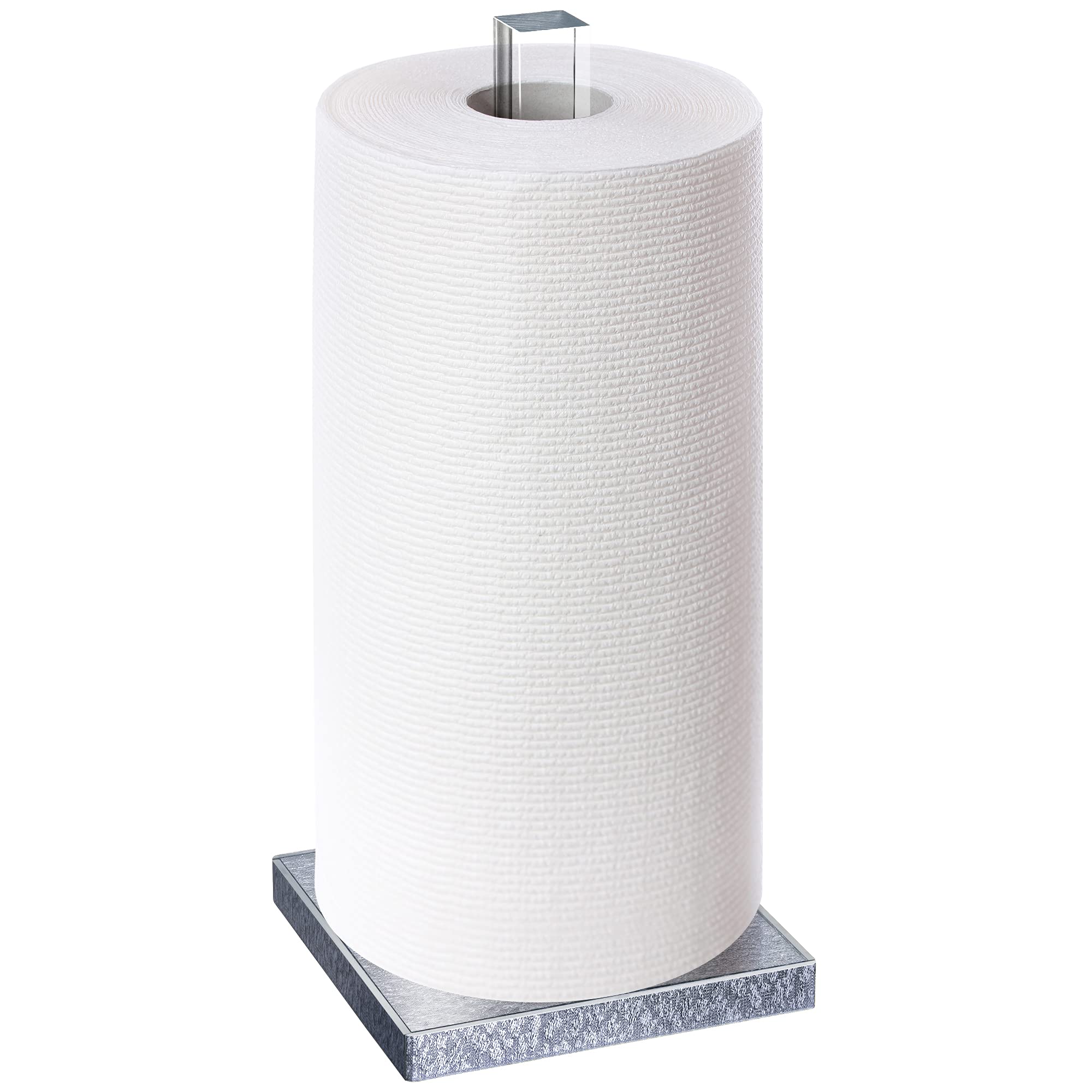 Elegant Acrylic Paper Towel Holder Stand & Toilet Paper Holder with Silver Base & Clear Stem - Modern Kitchen, Bathroom & Office Decor for All Brand Rolls up to 12.5