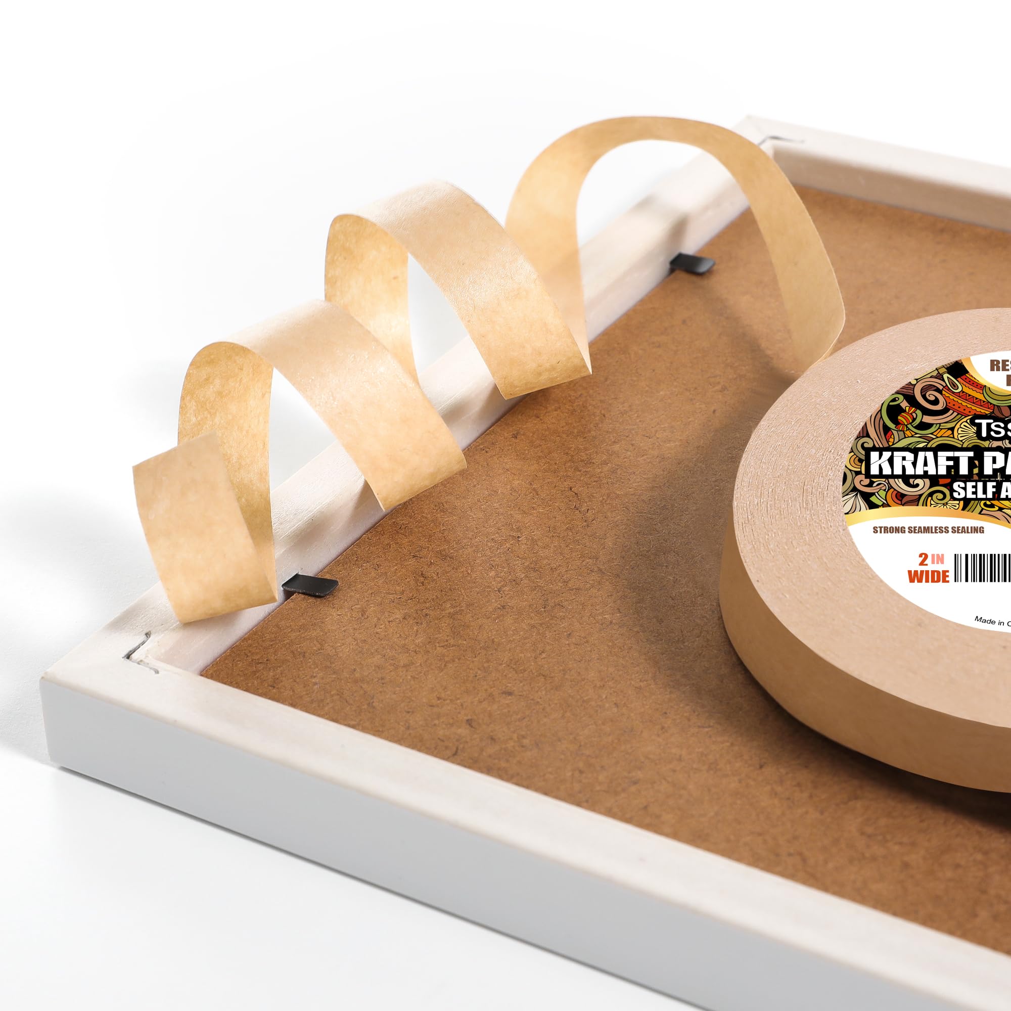 Kraft Paper Tape - 2 Inch Wide 180FT Long Self-Adhesive Brown Packing Tape for Picture Framing, Masking, Sealing & Packaging | Oxidation Resistant & Durable | Perfect for Arts & Crafts, Shipping Boxes & Home Organization