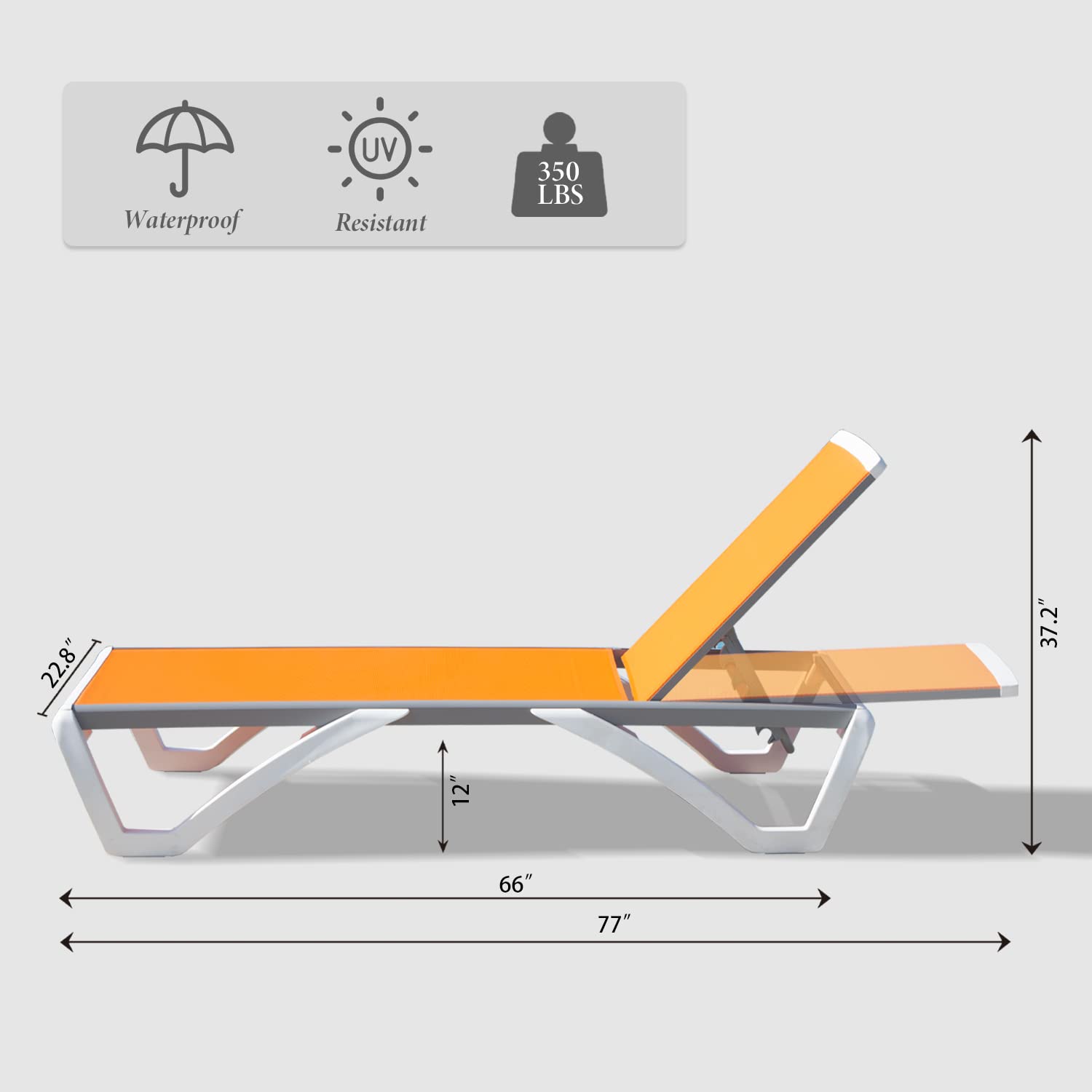 Premium Adjustable Aluminum Pool Lounge Chair - All-Weather Textilene Outdoor Chaise Lounge for Deck, Lawn & Backyard (Orange) - Perfect for Sunbathing, Poolside Relaxation & Outdoor Lounging