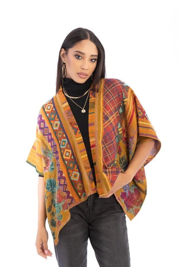 Floral Geometric Short Open Poncho - Stylish Women's Fashion Cover-Up for Spring & Summer - Perfect for Beach, Vacation, and Outdoor Activities