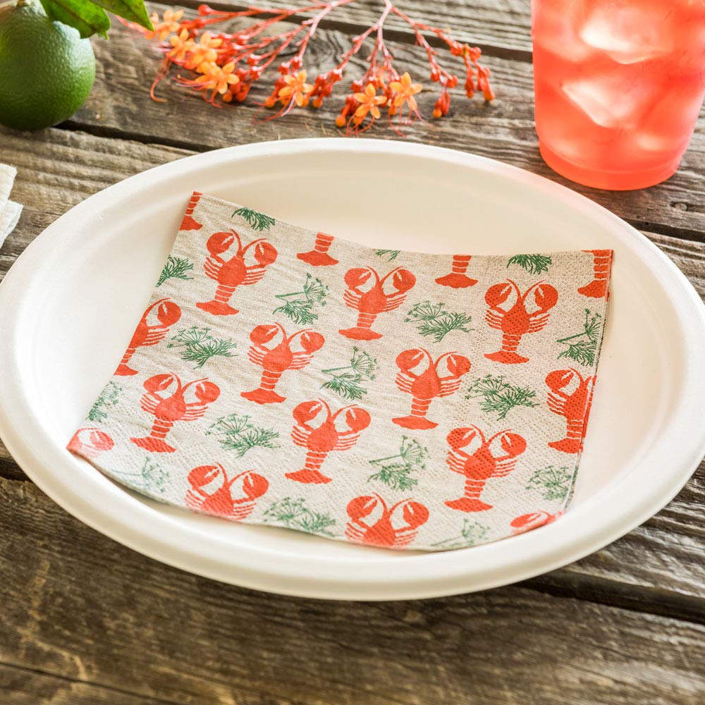Restaurantware 13 Inch Premium 3-Ply Paper Luncheon Napkins - 500 Count Maine Lobster Design with Textured Edges, Soft & Strong Gray Decorated Napkins for Parties, Catering Events, Weddings & Fine Dining
