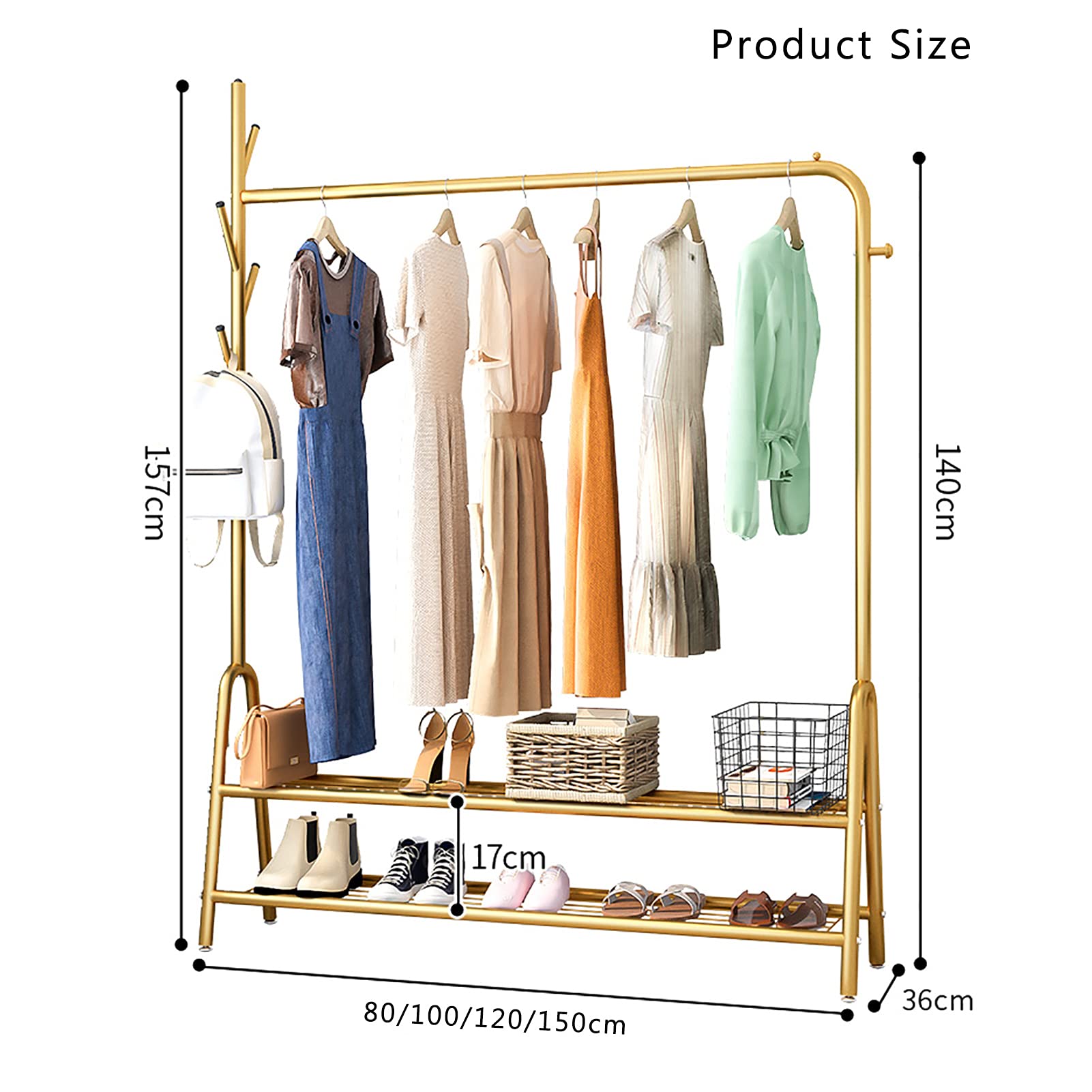 2-in-1 Rolling Garment Rack with Shelves & Hooks - Sturdy Metal Clothes Drying Rack for Bedroom, Entryway & Laundry Room - Easy Assembly Space-Saving Storage Solution for Jackets, Coats & Clothes Organization