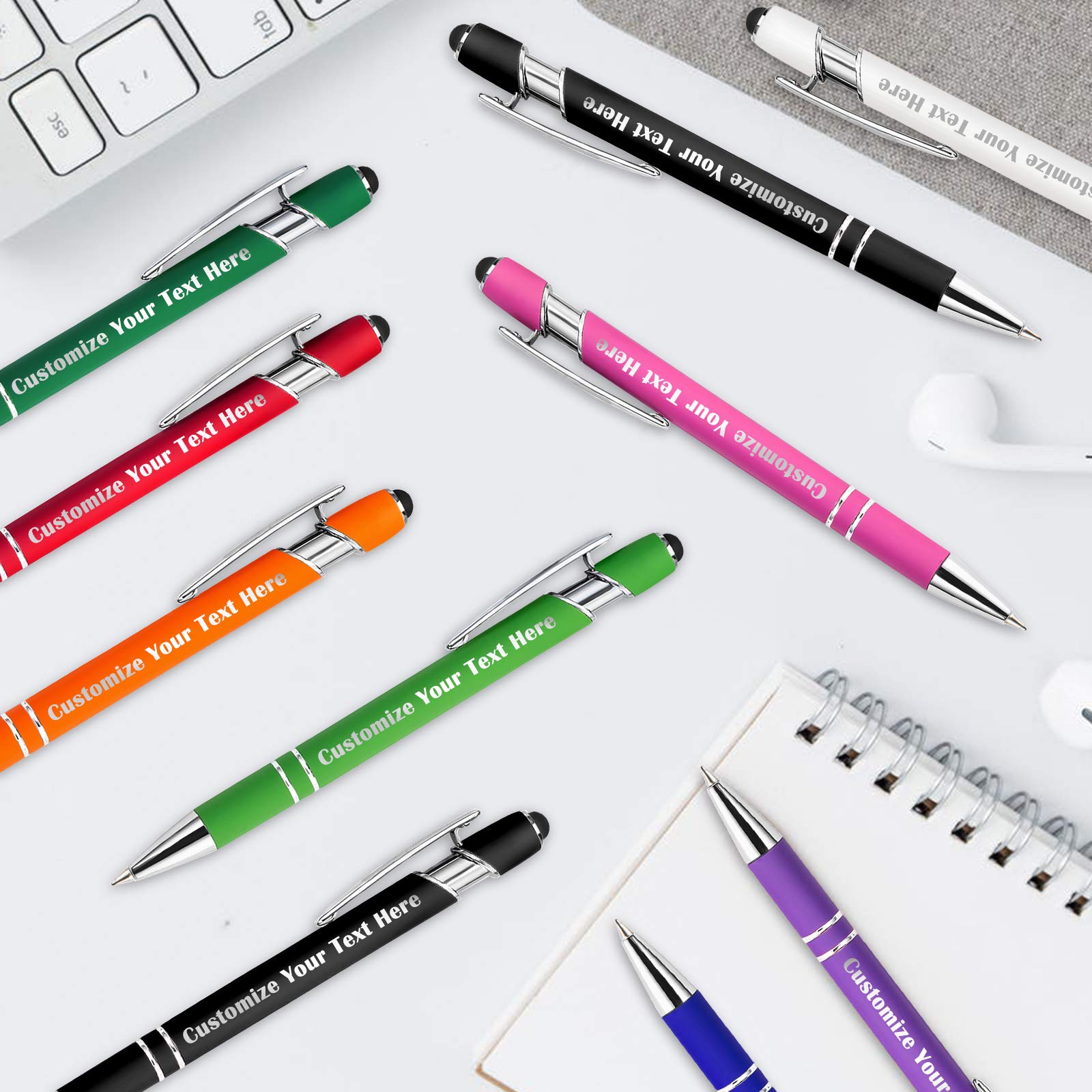 96 Pack Personalized Custom Pens with Stylus Tip - Engraved Ballpoint Pens for Men & Women - Bulk Office Supplies with Black Ink - Perfect for Birthday Gifts, Graduation Presents & Corporate Events