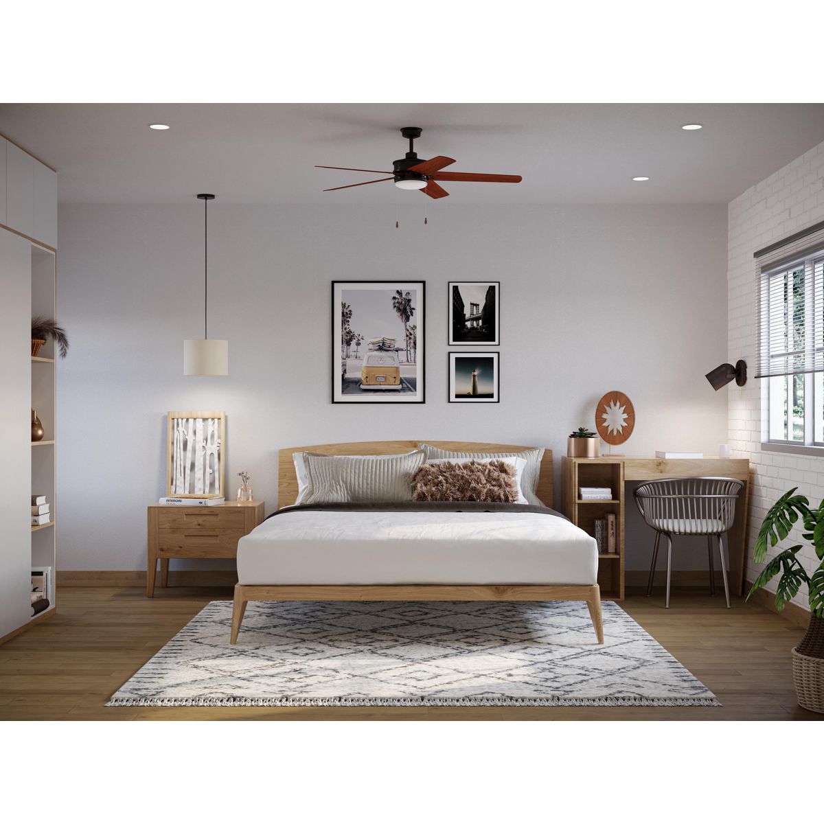 Whirl Collection 60 Inch 5-Blade Ceiling Fan with Remote Control - Modern Indoor/Outdoor Cooling for Living Room, Bedroom, or Patio