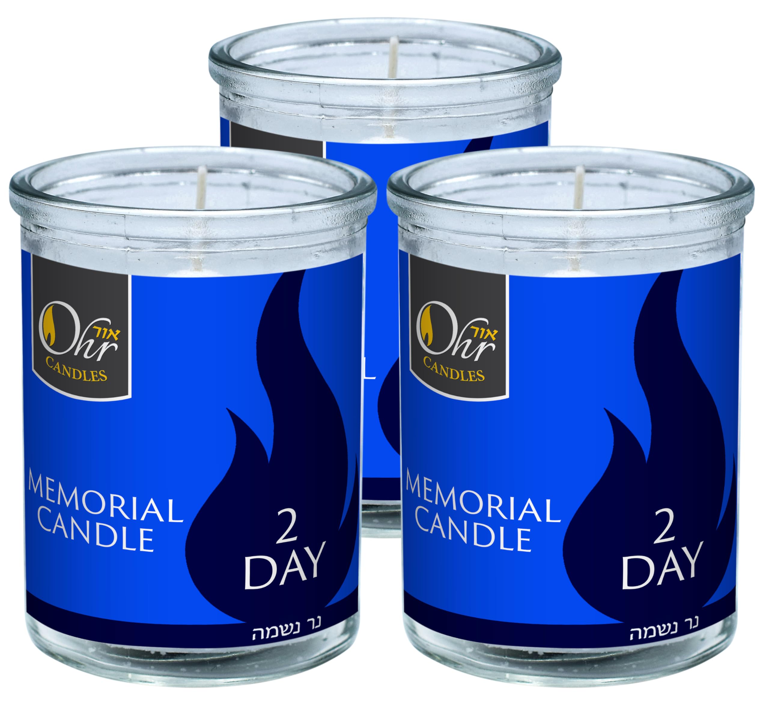 Ohr Candles 48-Hour Yahrzeit Memorial Candles - 3 Pack Jewish Memorial Glass Tumbler Candles for Yom Kippur, Yartzeit & Remembrance Ceremonies - Perfect for Synagogue, Home Memorials & Religious Observances