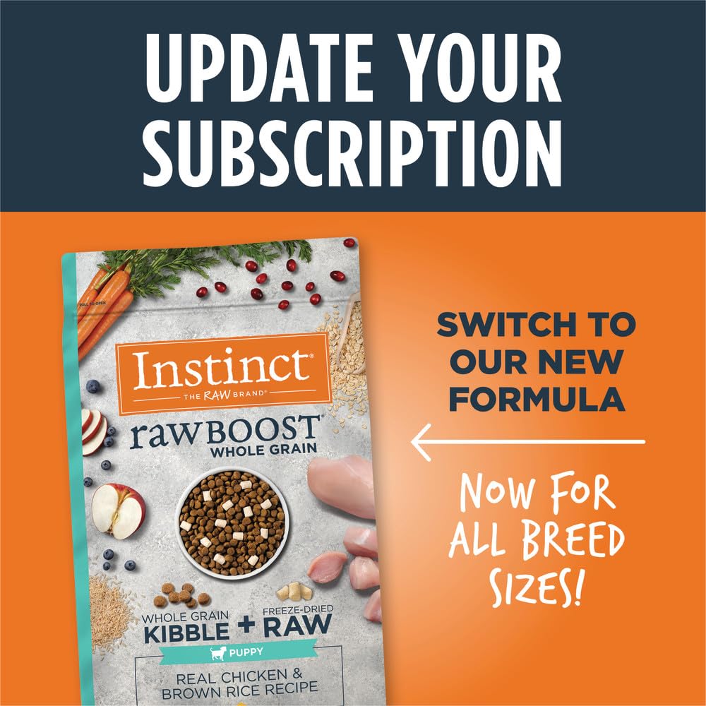 Instinct Raw Boost Puppy Dry Dog Food - High Protein, Grain-Free Recipe with Freeze-Dried Chicken & Brown Rice - 4.5 lb Bag for Small & Medium Breed Puppies - Perfect for Active Puppies & Training Treats