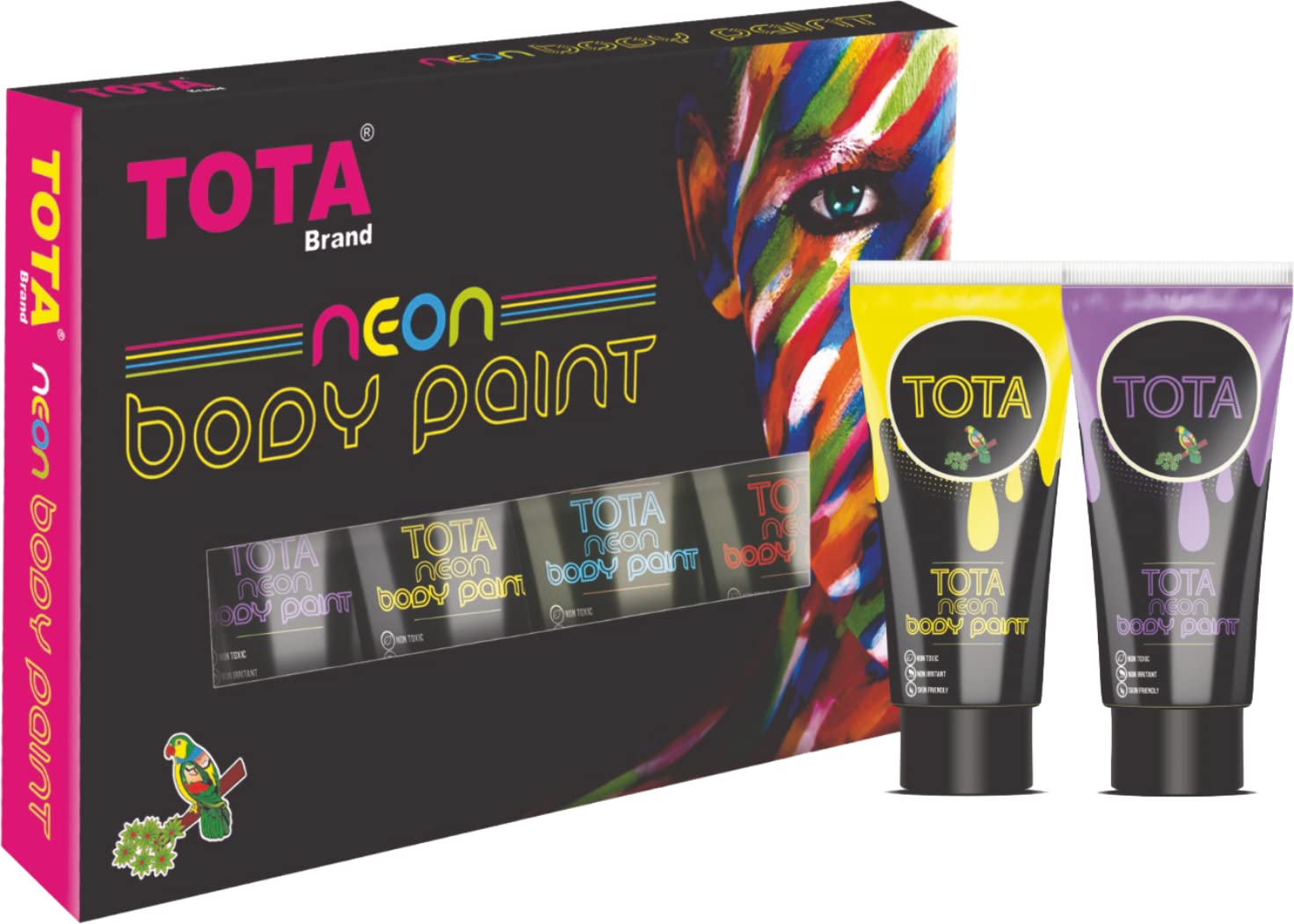 Non-Toxic Face & Body Paint Set - 6 Vibrant Colors (White, Yellow, Orange, Green, Blue, Pink) for Parties, Halloween, Holi Festival & UV Glow Events | Safe for Kids & Adults | Perfect for Costume Parties, Festivals & Nighttime Celebrations