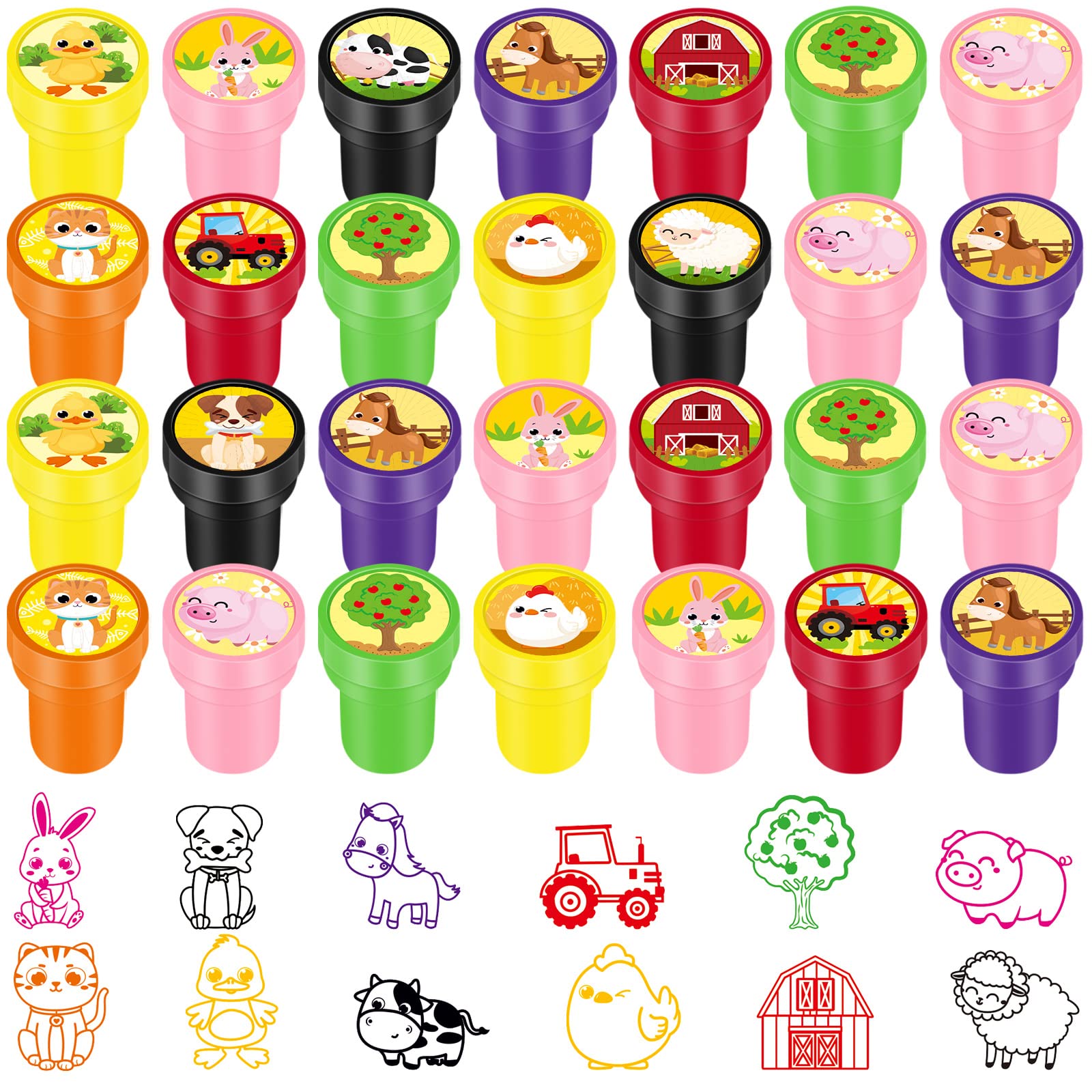 60 Pcs Farm Animal Stampers for Kids - Self Inking Stamps for Party Favors & Classroom Activities