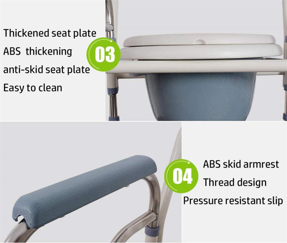 Adjustable Folding Bedside Commode Chair - Stainless Steel Elderly Toilet Seat with Removable Bucket - Height Adjustable Toilet Stool for Seniors, Pregnant Women & Disabled - Ideal for Home Care, Hospital & Mobility Assistance