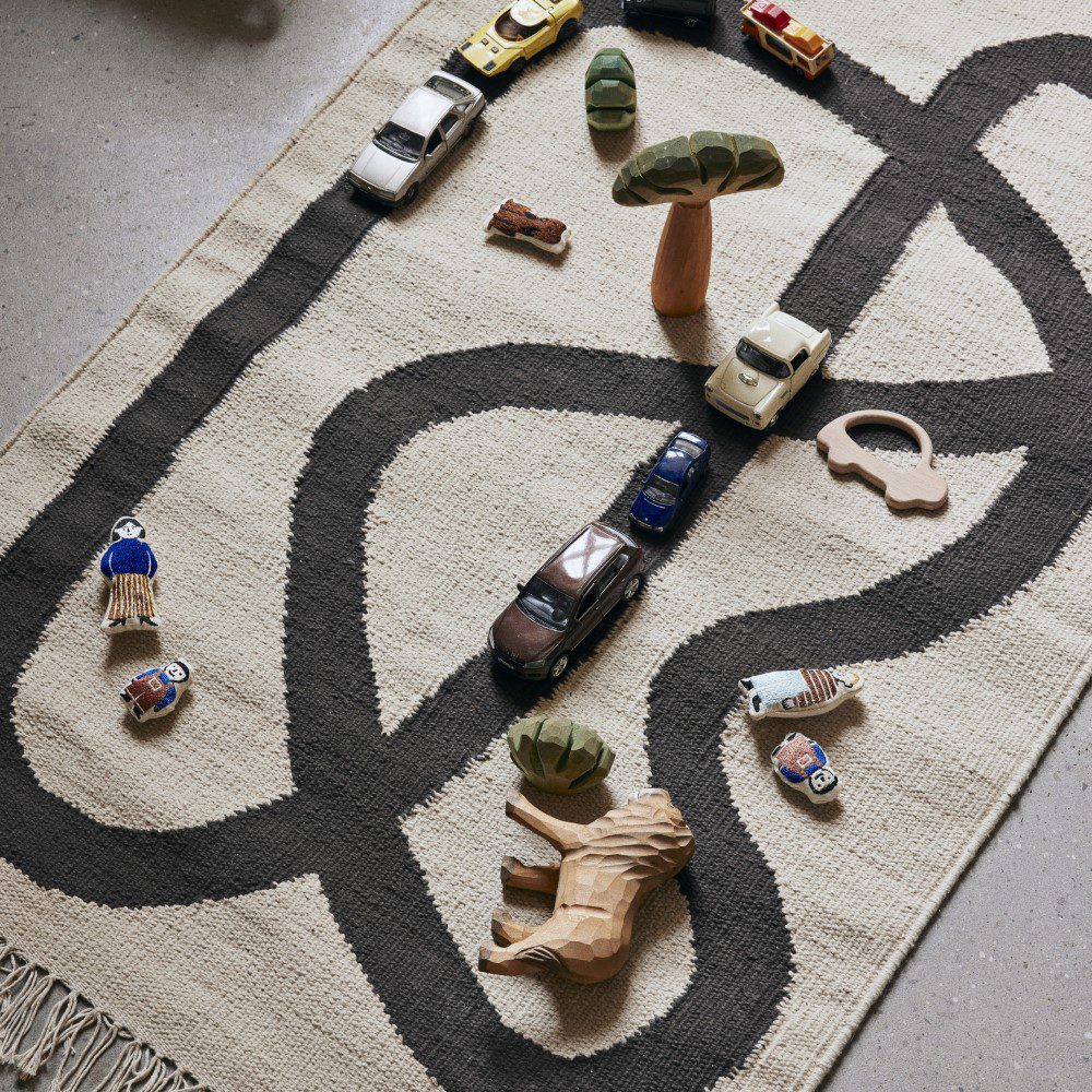 FERM LIVING Lane Rug - Soft and Stylish Off White & Chocolate Brown Area Rug, 70x105cm (2.3x3.4ft) - Perfect for Living Room, Bedroom, or Nursery Decor