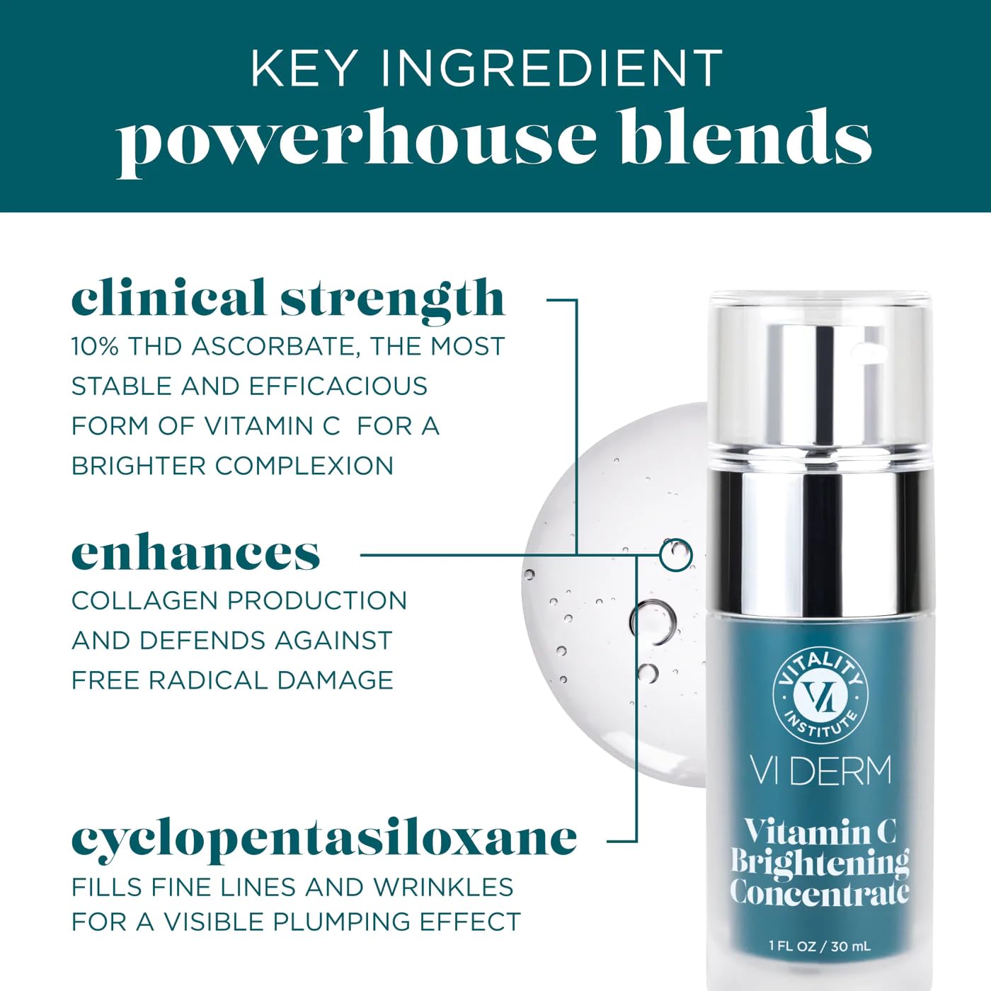 VI DERM Vitamin C Brightening Serum - Super-Concentrated Formula for Collagen Boost, UV Protection & Pigmentation Prevention (1 Fl Oz / 30mL) - Perfect for Morning Skincare Routine & Post-Sun Repair