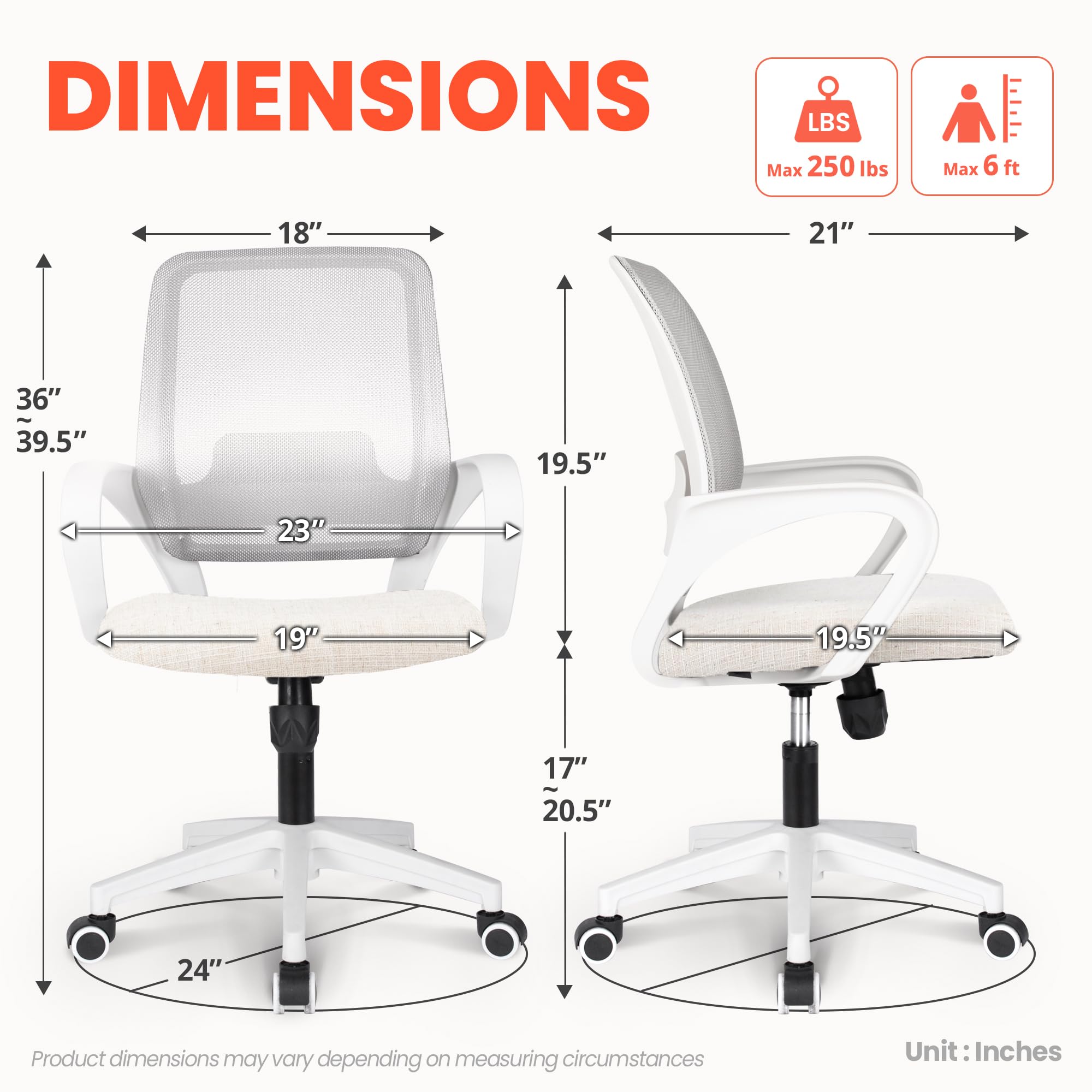 Ergonomic Mesh Office Chair with Adjustable Height & Lumbar Support - Modern Swivel Computer Desk Chair with Rolling Wheels for Home Office, Study, Bedroom & Vanity Areas - Comfortable Mid Back Executive Chair (Ivory) - Perfect for Long Work Hours, Gaming & Home Workspaces