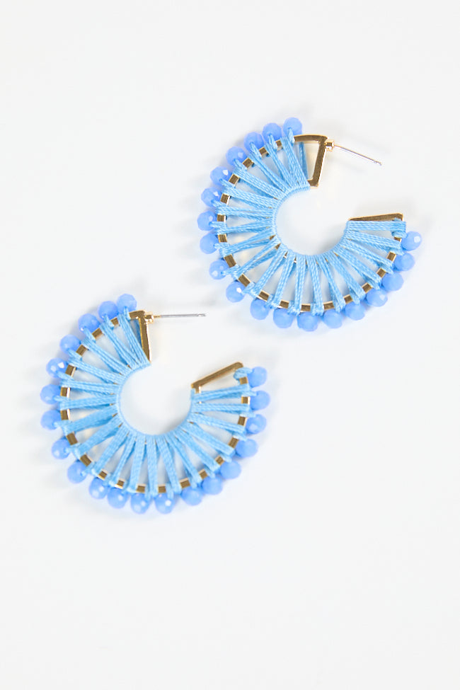 Blue Thread Wrapped Hoop Earrings for Women - Boho Chic Jewelry - Lightweight Dangle Earrings - Perfect for Parties, Weddings & Everyday Wear