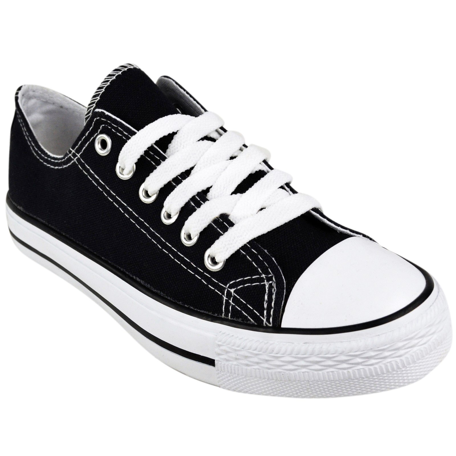 Style Spot Women's Canvas Sneakers - Lace Up Casual Flat Shoes for Walking, Gym & Everyday Wear | Lightweight Low Top Plimsoll Pumps | Comfortable Ladies Sports Trainers
