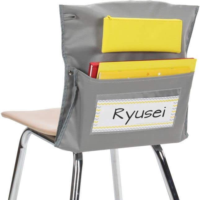 Premium 6-Pack Deluxe Chair Pockets with Pencil Holder - Gray & Yellow Classroom Organization Supplies for Teachers - Perfect for School, Home & Office Storage Solutions