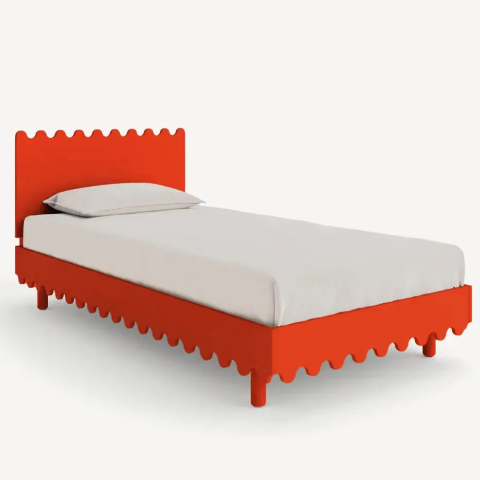 Oeuf Moss Twin Bed Frame in Tomato Red - Modern Kids Bedroom Furniture for Toddlers & Teens - Perfect for Small Spaces & Shared Rooms