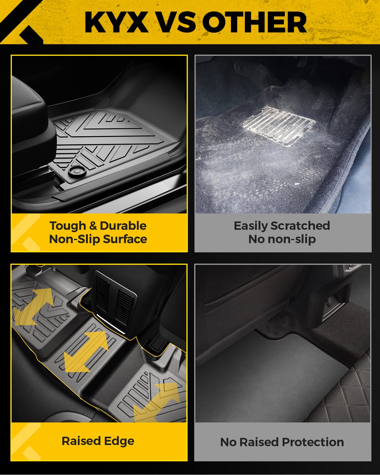 KYX All-Weather TPE Floor Mats for Honda Accord 2013-2017 - Custom Fit Front & Rear Seat Liners (1st & 2nd Row) - Durable Black Car Mats for Year-Round Protection - Perfect for Daily Commute, Road Trips & Harsh Weather Conditions