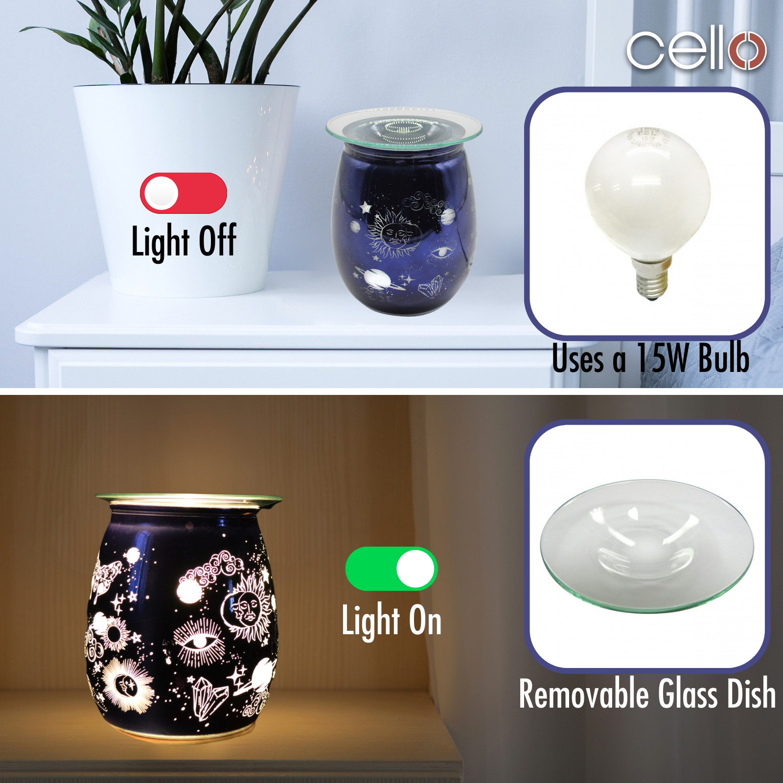 Celestial Electric Wax Warmer - Midnight Blue Aromatherapy Diffuser for Home, Office & Spa Relaxation