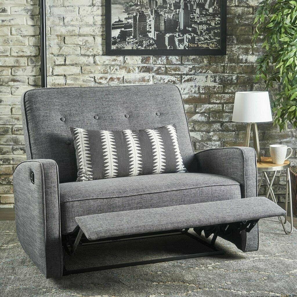 ADHW 2-Person Reclining Loveseat Sofa with Button-Tufted Back - Gray Modern Living Room Furniture for Small Spaces, Couples & Home Theater Seating