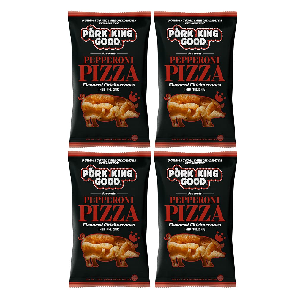 Keto-Friendly Pork King Good Pepperoni Pizza Pork Rinds (Chicharrones) - 4 Pack | Low Carb, Gluten-Free Snack for Keto Diet, Weight Loss & Movie Nights