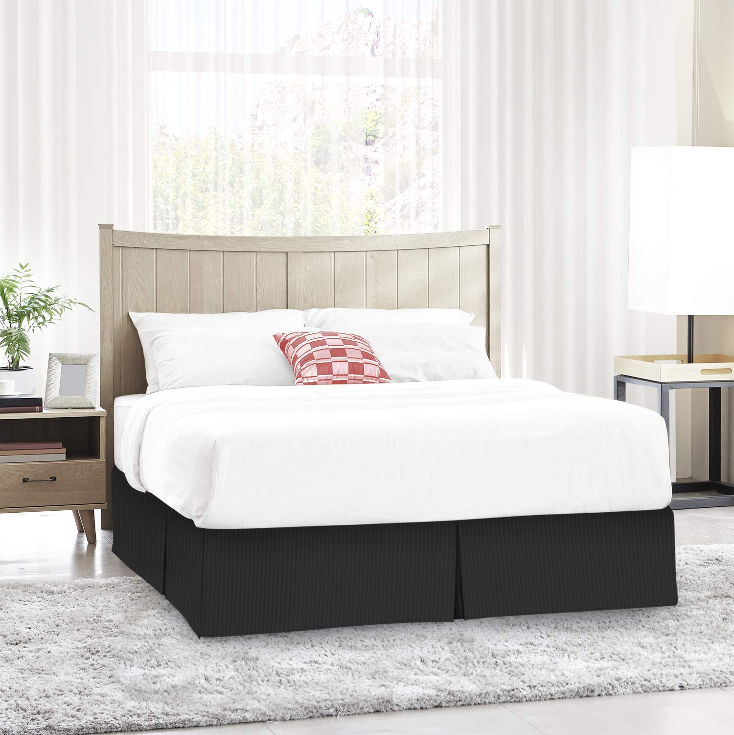 Premium 800 TC Striped Black Bed Skirt - Double Brushed Cotton Dust Ruffle with 14