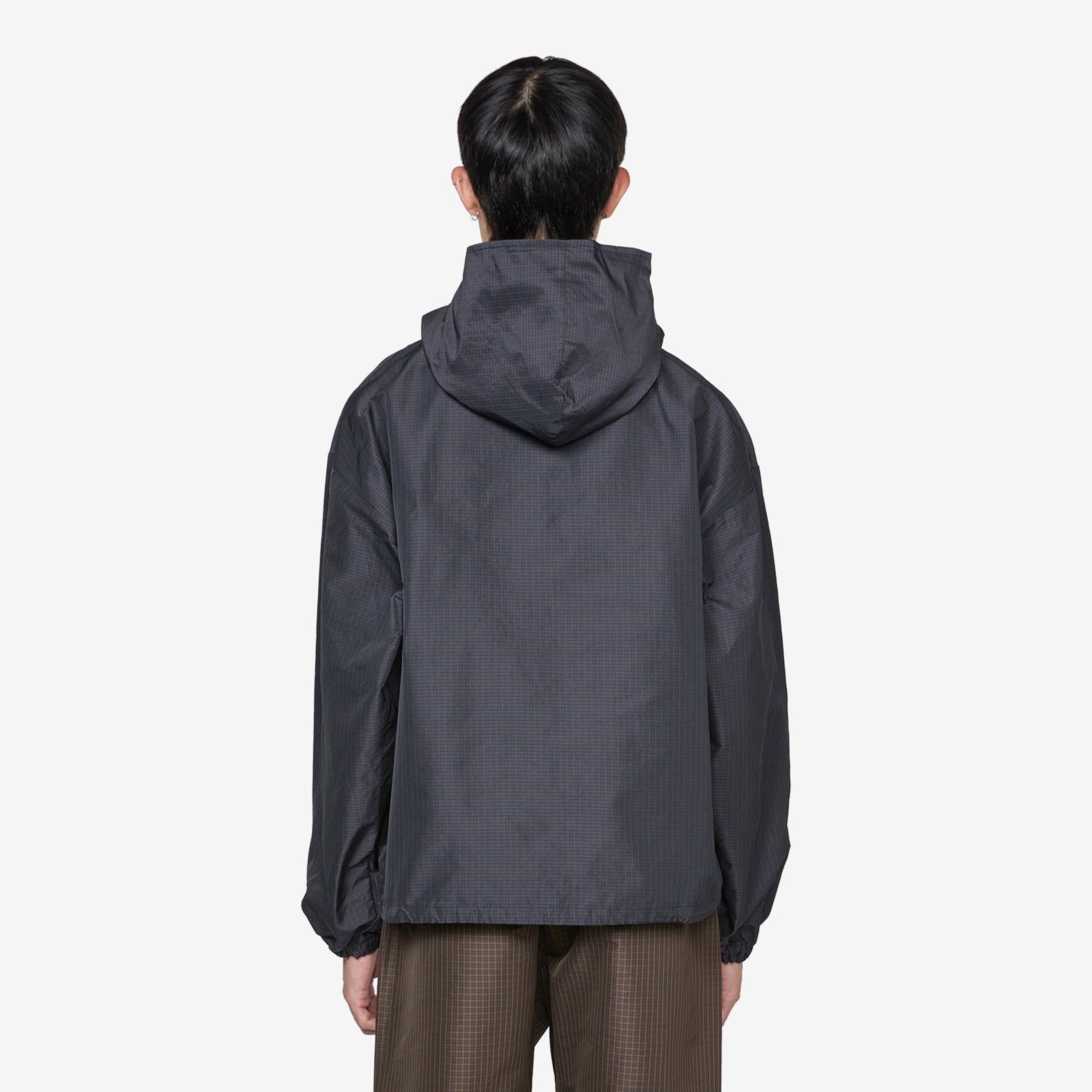 Waterproof Check Mask Anorak Jacket for Men & Women - Navy & Dark Brown - Outdoor Hiking, Camping & Rainy Day Wear