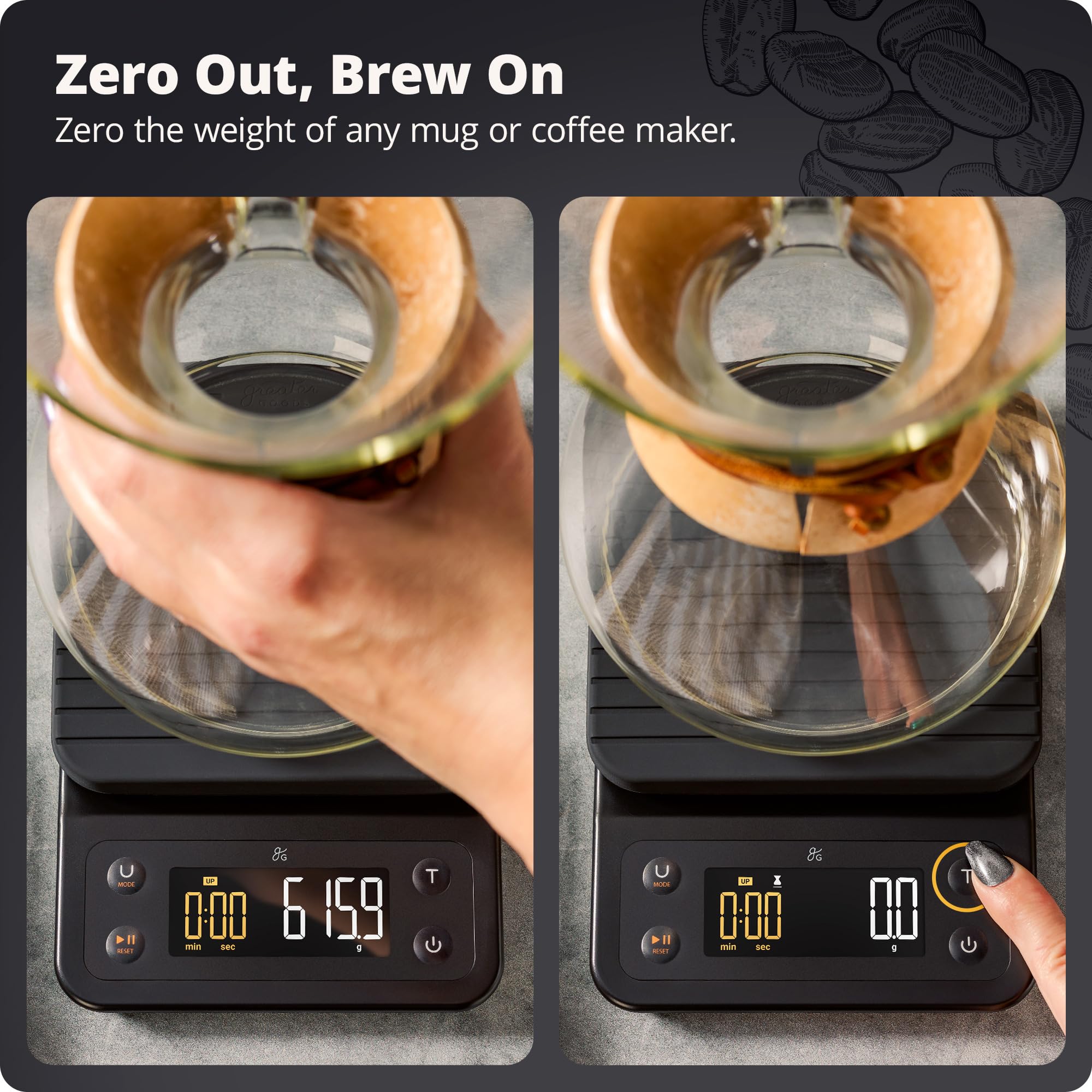 Greater Goods 0.1g Precision Digital Coffee Scale with Timer - 3kg Capacity for Pour Over, Espresso, French Press & Kitchen Baking | Perfect for Home Baristas & Coffee Enthusiasts (Onyx Black)