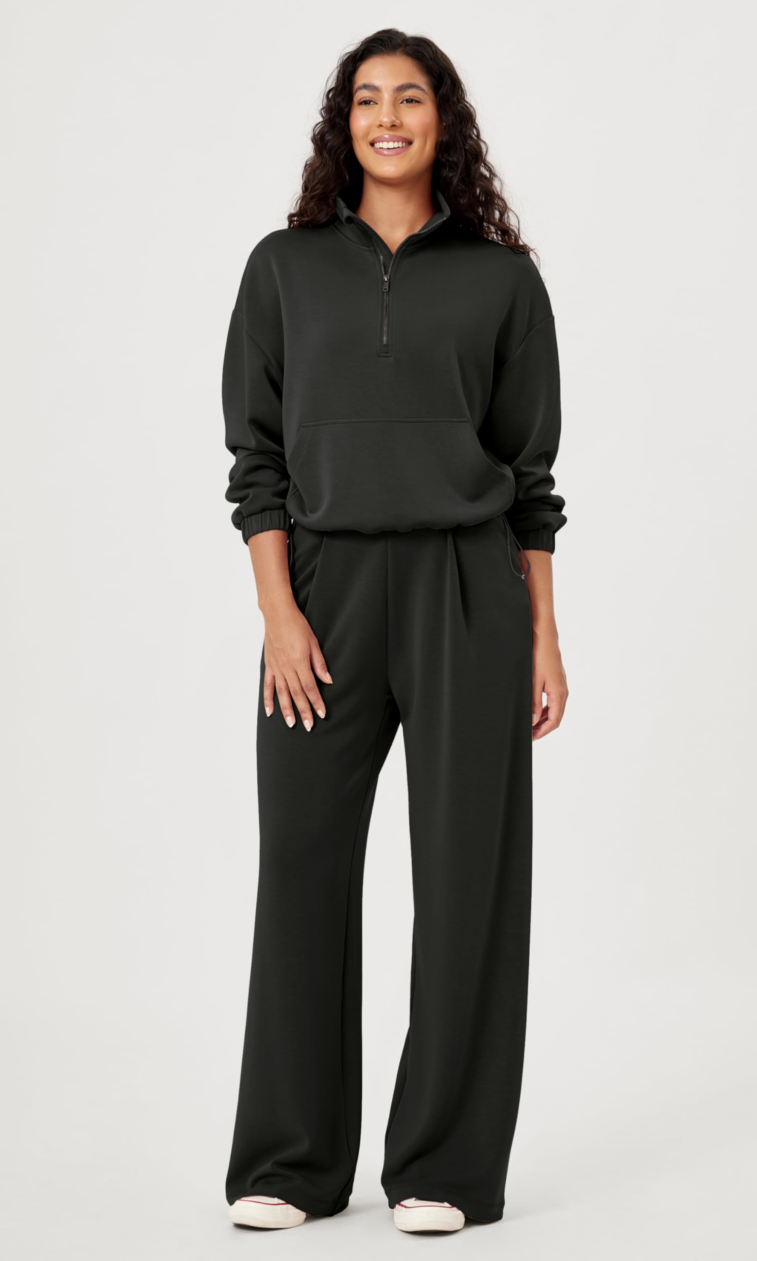 ODODOS Women's Modal Soft Cinchable Sweatshirt - Half Zip Funnel Neck Oversized Pullover with Pockets | Cozy Lounge Wear for Fall & Winter | Casual Outfit for Work, Travel & Home