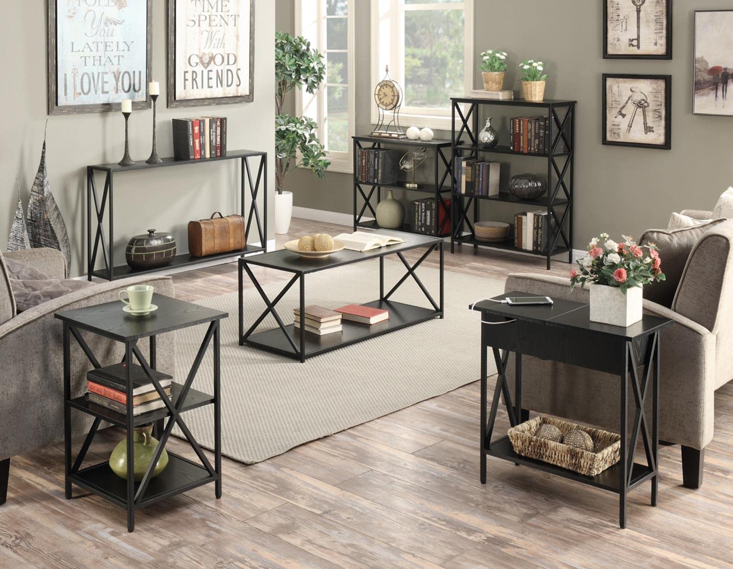 Convenience Concepts Tucson 3-Tier Bookcase Shelf - Black Wooden Storage Organizer for Living Room, Bedroom, Office & Study - Perfect for Books, Decor & Display Items
