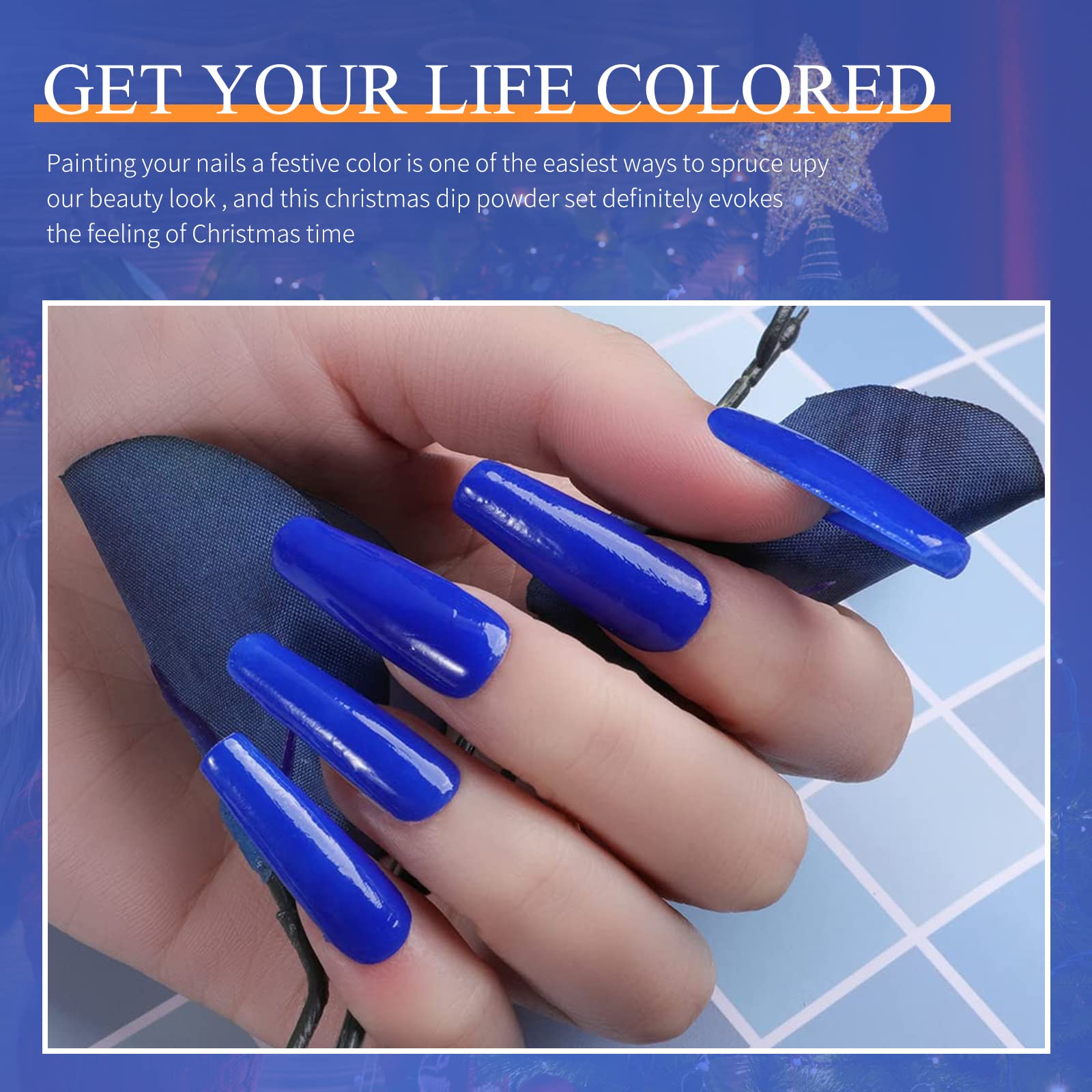 Royal Blue Dip Powder Nails Kit - Long-Lasting No UV Light Needed Dipping Nails, 28g/Box (ND064B-WD13) for Salon & Home Manicure, DIY Nail Art, Party & Special Occasions