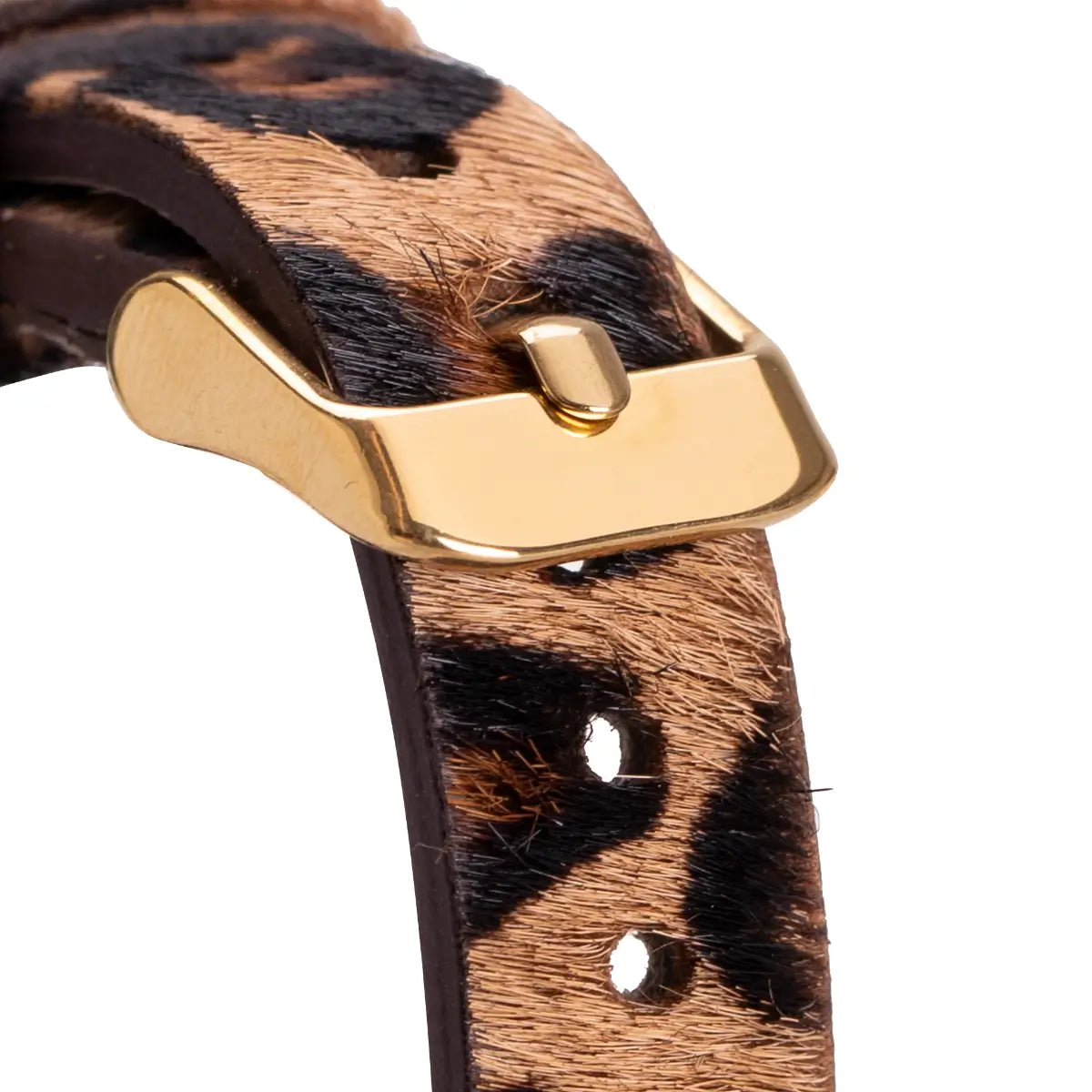 Furry Leopard Print Genuine Leather Ultra Slim Apple Watch Band with Gold Rivets - Stylish & Comfortable for Workouts, Office & Everyday Wear