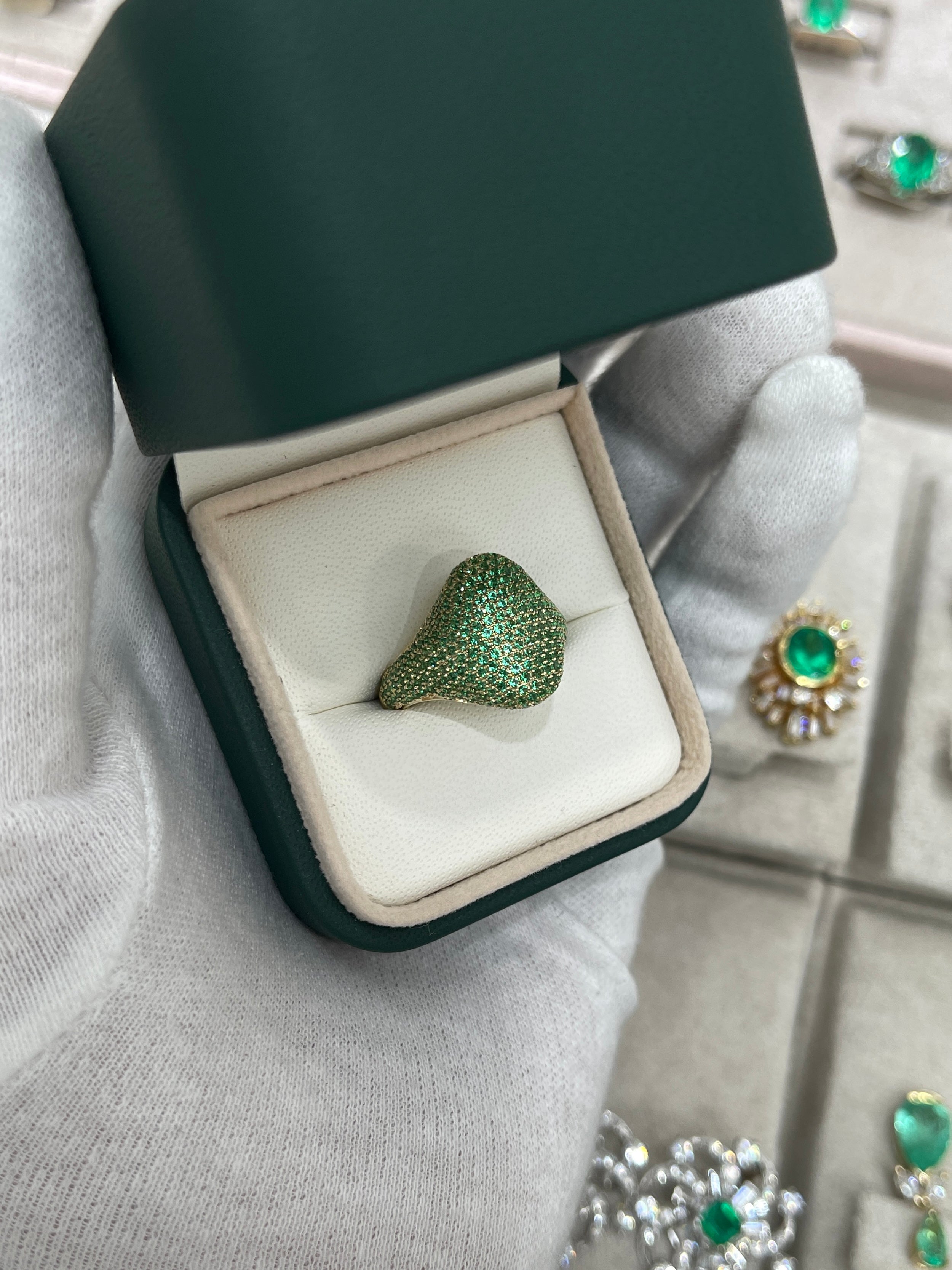 2.01 Carat Total Weight (CTW) Emerald Pave Signet Ring in 14K Gold - Elegant Jewelry for Women, Perfect for Weddings, Anniversaries & Special Occasions