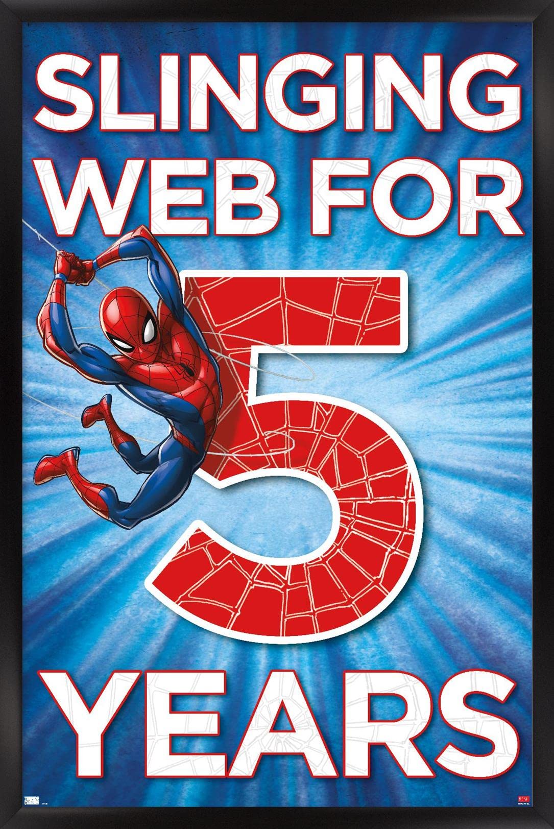 Marvel Spider-Man Happy 5th Birthday Wall Poster - 22.4x14.7 Inches Black Framed Superhero Decor for Kids Room, Birthday Party & Nursery - Officially Licensed Marvel Merchandise