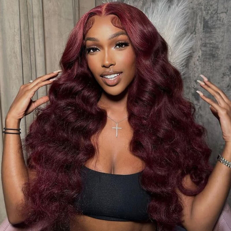 Eullair Pre-Colored Dark #99J Burgundy Frontal Wig - Natural Looking Human Hair Lace Front Wig for Women | Perfect Fall Color for Daily Wear, Parties & Special Occasions
