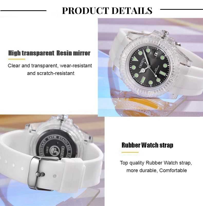 **Men's & Women's Simple Silicone Quartz Watch - Waterproof Sports Watch with Glow Date Display - Neutral Design in White & Black - Perfect for Outdoor Activities, Running & Casual Wear**