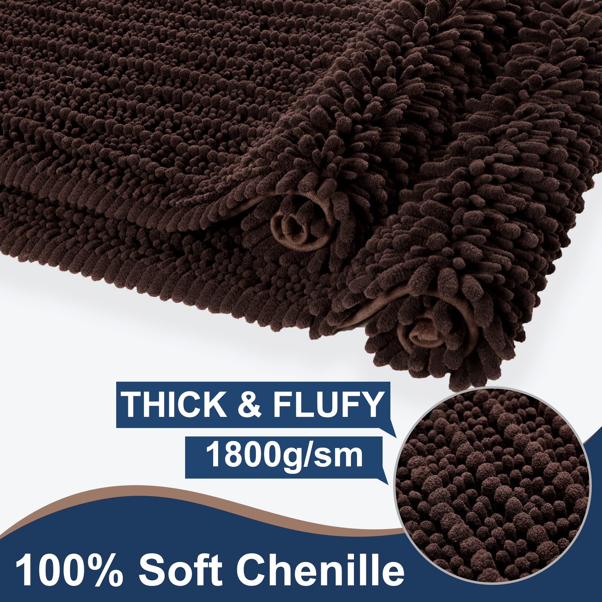 FLOLEOPA Soft Plush Microfiber Bathroom Rugs - Super Absorbent Non-Slip Machine Washable Bath Mats for Tub, Shower & Bathroom Floor (24x39 Inches, Chocolate) - Perfect for Cozy Bathroom Comfort & Safety