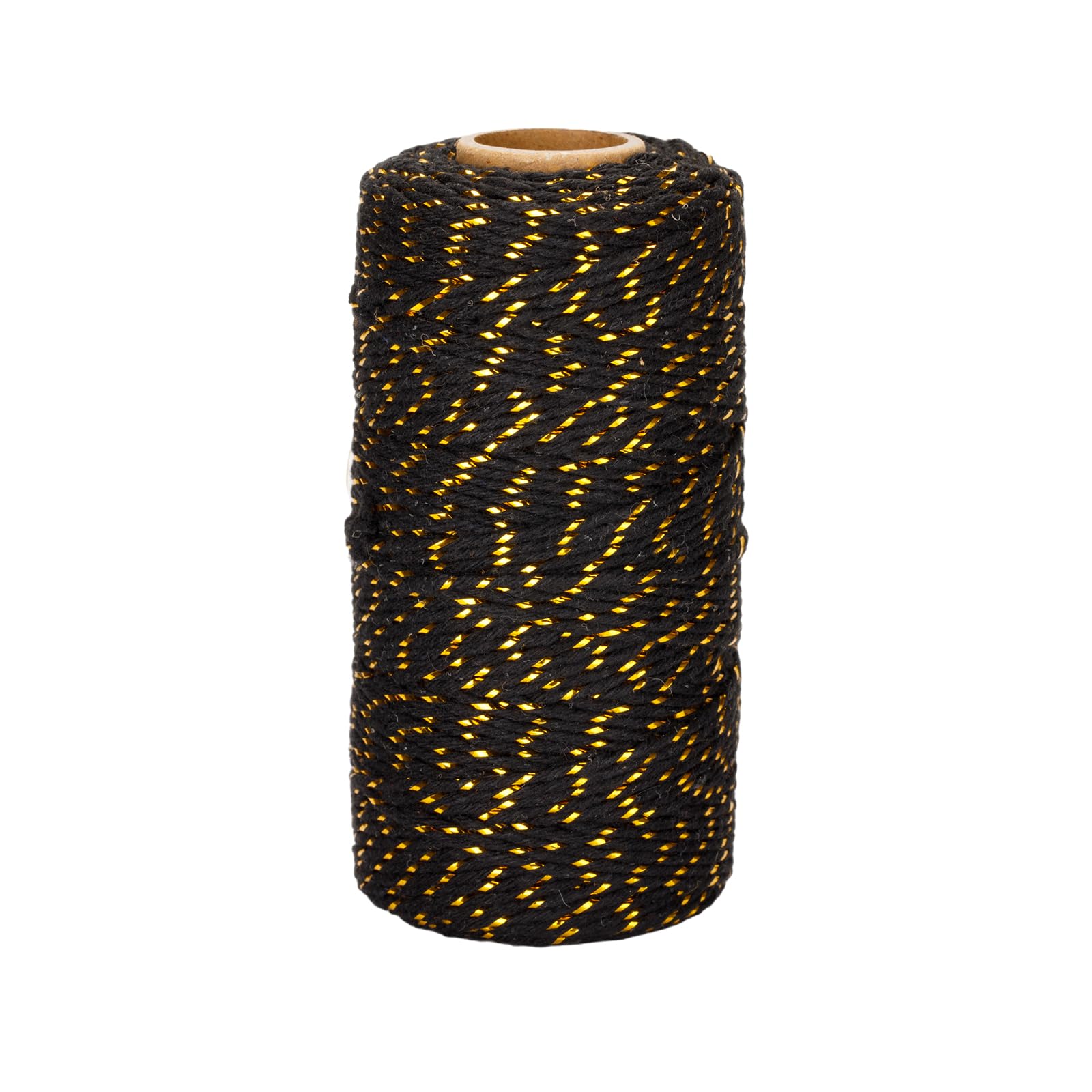 Jijacraft 328 Feet Black & Gold Twine String - 2mm Cotton Baker Twine with Gold Wire for DIY Crafts, Gift Wrapping, Christmas Decorations | Heavy Duty Packaging String for Holiday Gifts, Scrapbooking, and Home Decoration Projects