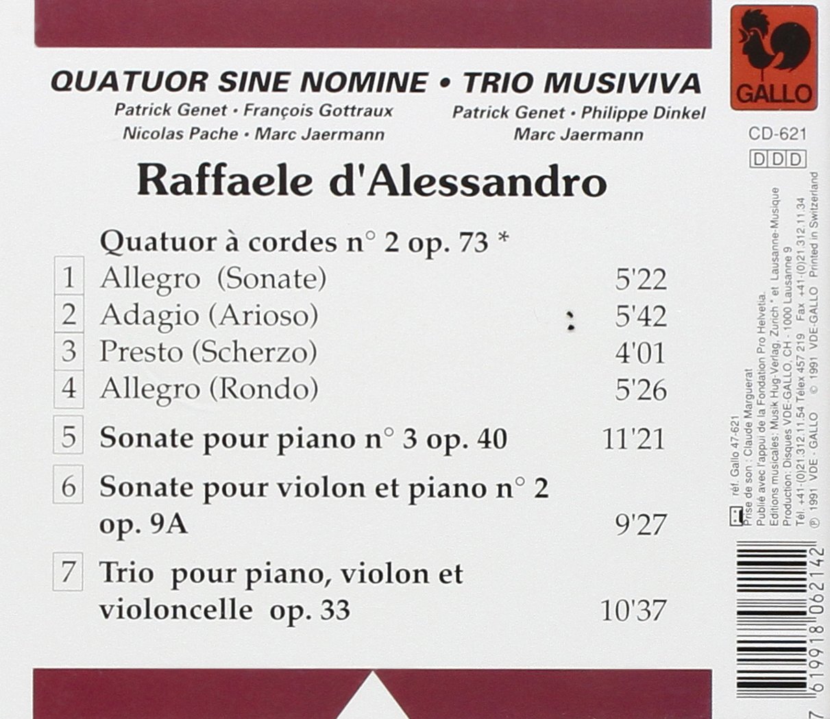 Raffaele d'Alessandro String Quartet, Piano Trio & Sonatas - Classical Music for Home Concerts & Chamber Performances