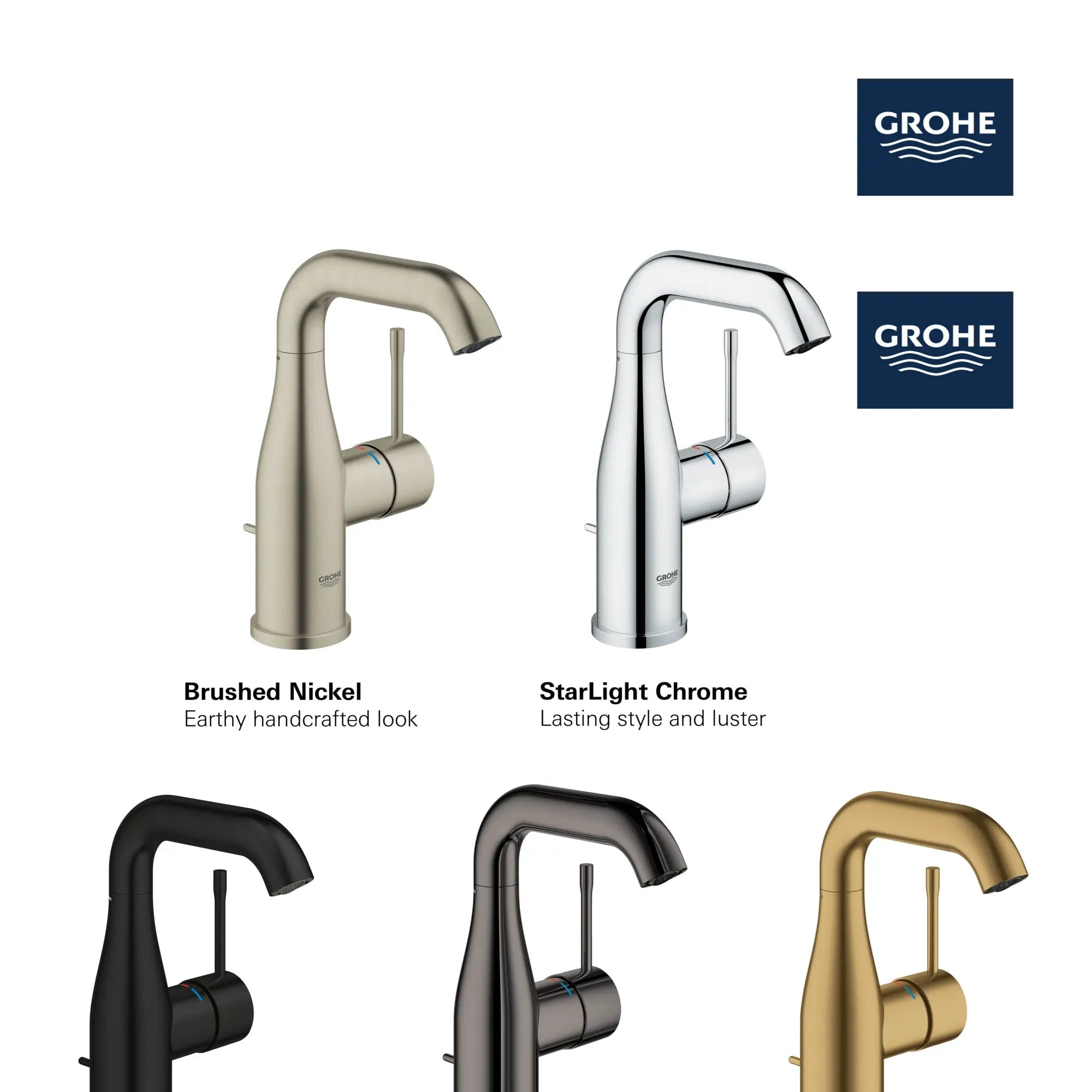 GROHE Essence New Single Hole Single Handle M Size Bathroom Faucet 4.5 L/min (1.2 gpm) - Modern Water-Saving Design for Bathroom Sink, Vanity, and Powder Room Installation