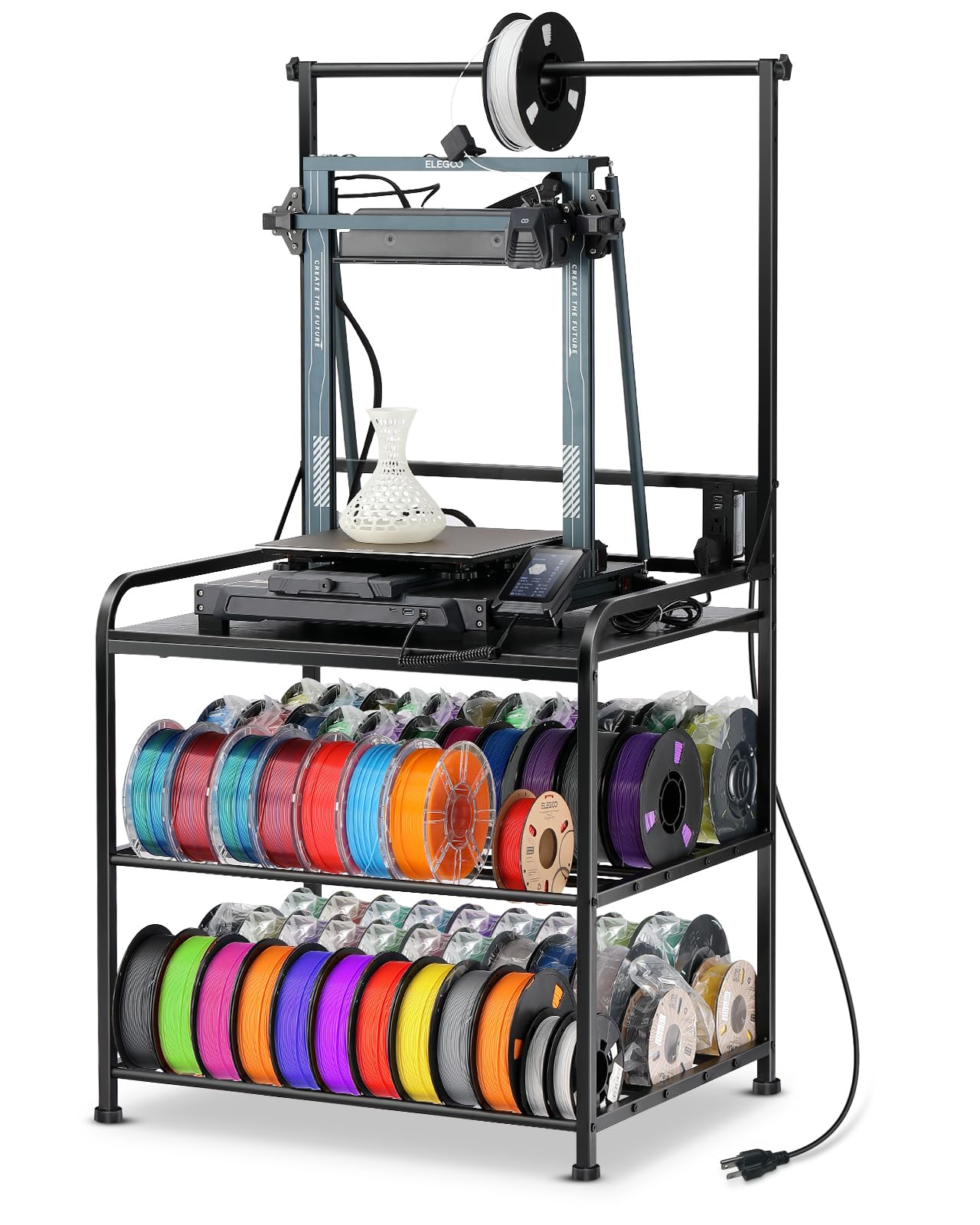 3D Printer Filament Storage Organizer - Heavy Duty Rolling Cart with Wheels for PLA, ABS, PETG Spools | Perfect for 3D Printing Workshop, Garage & Office Organization