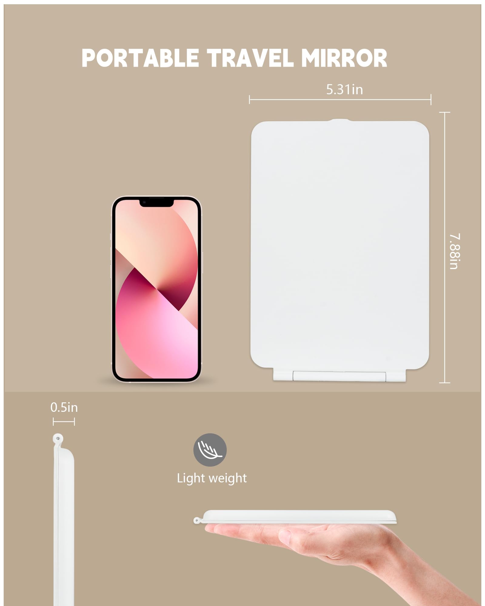 Rechargeable LED Makeup Mirror with Touch Screen - 3 Color Lighting, 72 LEDs, 1000mAh Battery, 7.9x5.3 Inch Compact Travel & Desk Mirror (White) - Perfect for Home Vanity, Travel, and Professional Makeup Application