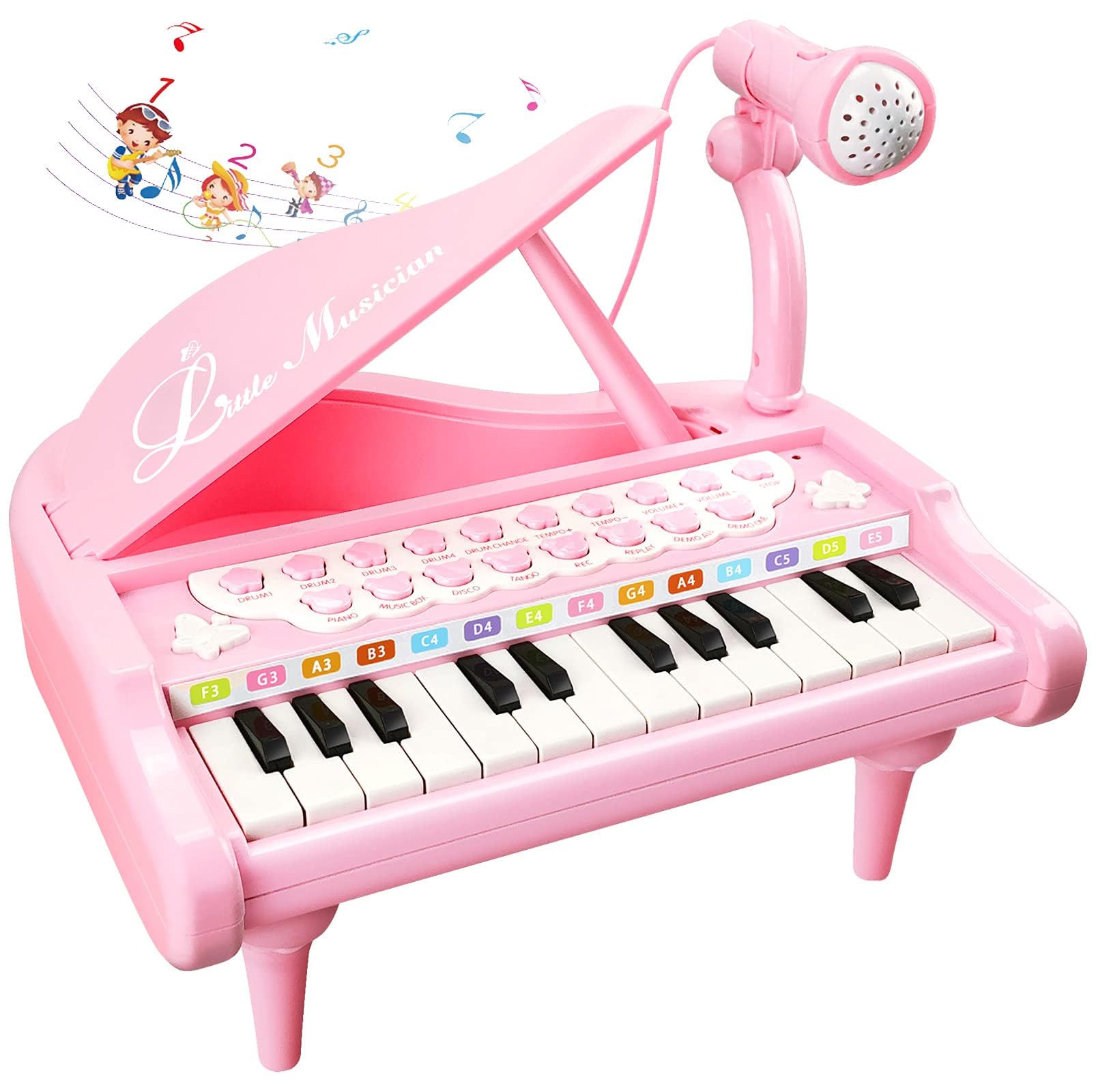 Pink Mini Piano Toy for Toddlers - 24-Key Musical Instrument with Microphone, Perfect First Birthday Gift for 1+ Year Old Girls | Fun Learning & Pretend Play