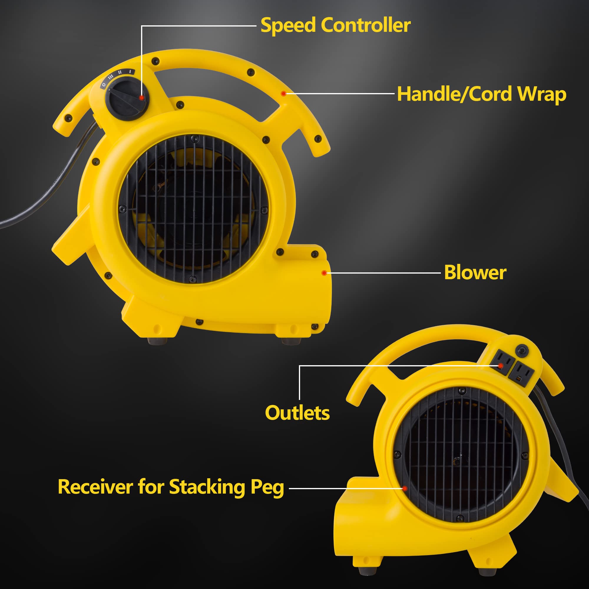 Shop-Vac 1032005 Shop-Air 3-Speed 500 CFM Air Mover - Heavy Duty Stackable Blower Fan for Floor Carpet Drying, Water Damage Restoration & Janitorial Use - Ideal for Home, Office & Commercial Spaces (1-Pack)
