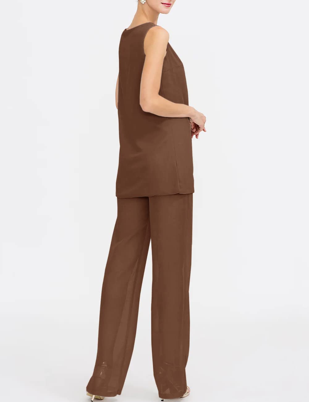 Elegant Chiffon Mother of The Bride Pant Suits 3-Piece Set - Formal Wedding Outfit & Evening Gown for Women - Perfect for Weddings, Receptions, and Special Occasions