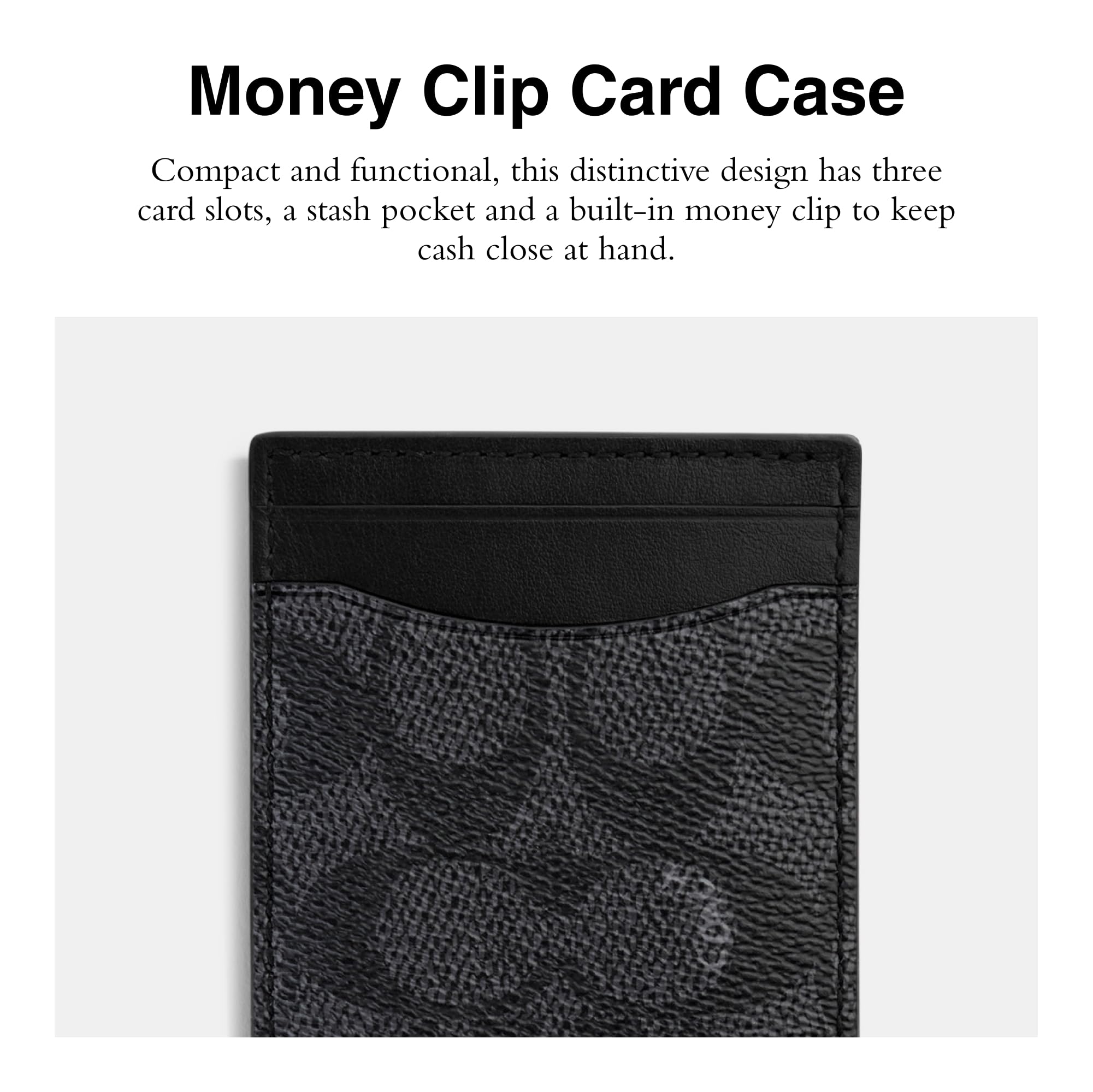 Coach Men's Signature Charcoal Money Clip Card Holder - Slim RFID-Blocking Wallet for Credit Cards & Cash - Perfect for Business, Travel & Everyday Use